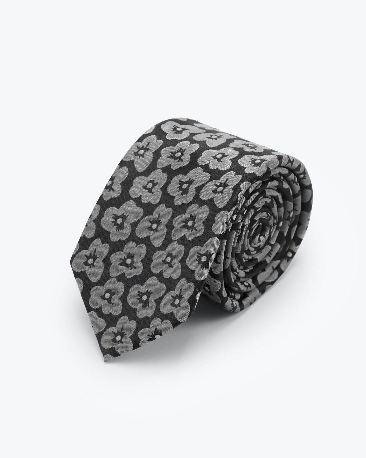 Poppy Blooms Silk Jacquard Tie - Grey
