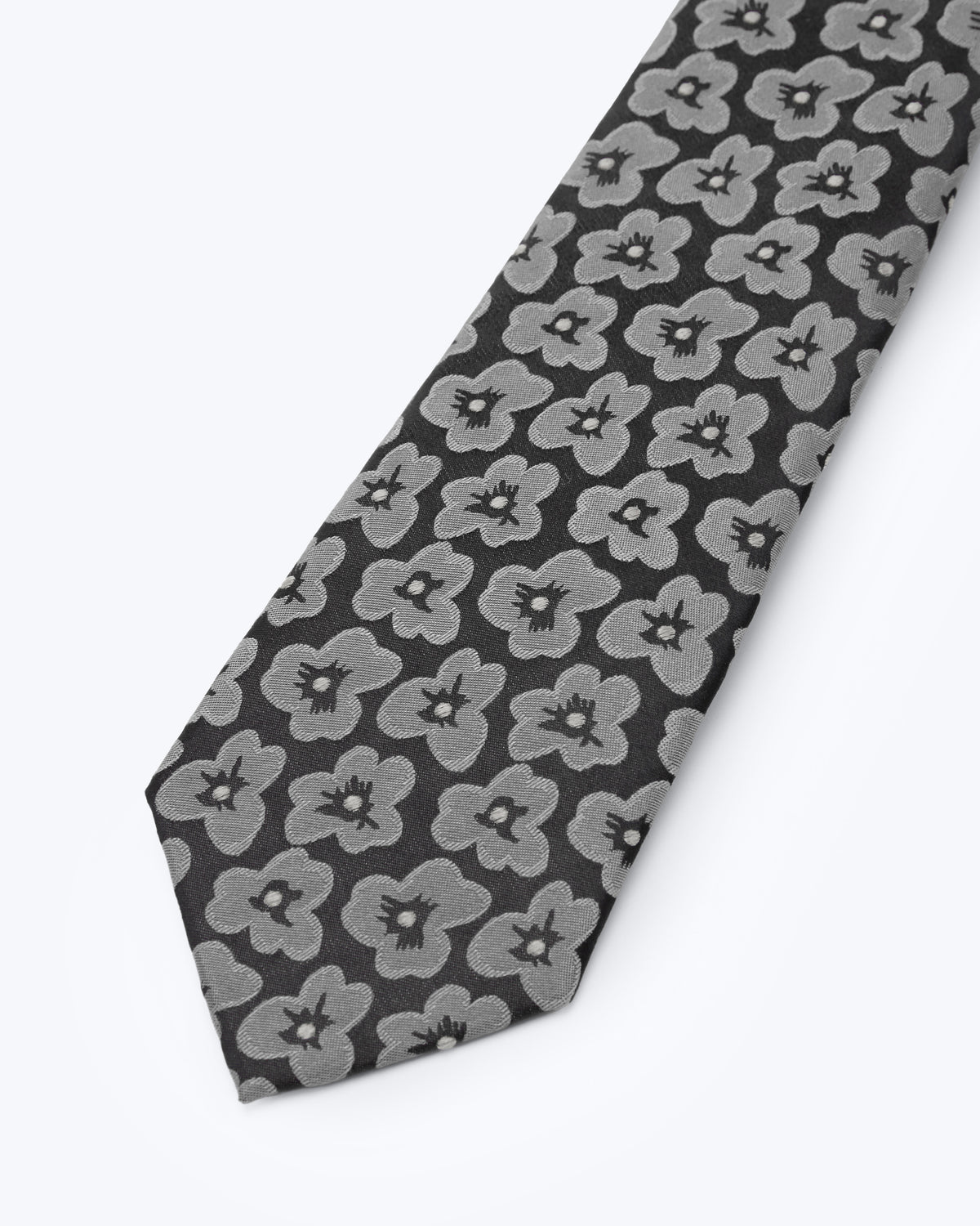 Poppy Blooms Silk Jacquard Tie - Grey
