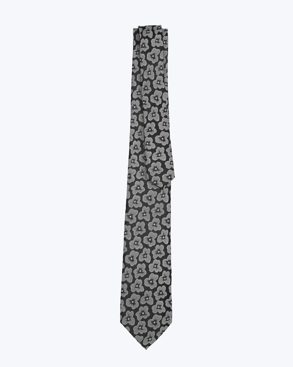 Poppy Blooms Silk Jacquard Tie - Grey