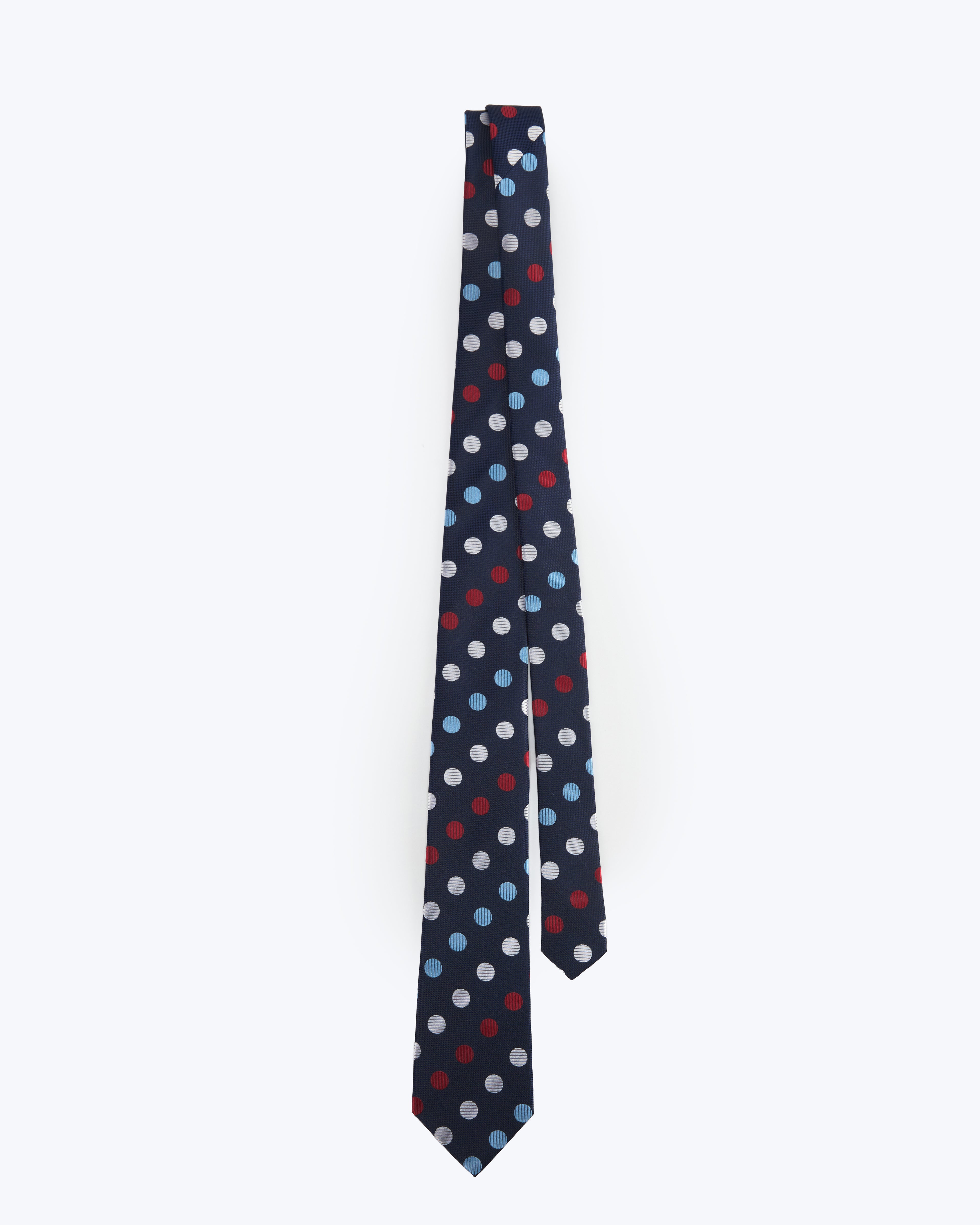 Polka Dot Silk Jacquard Tie - Navy