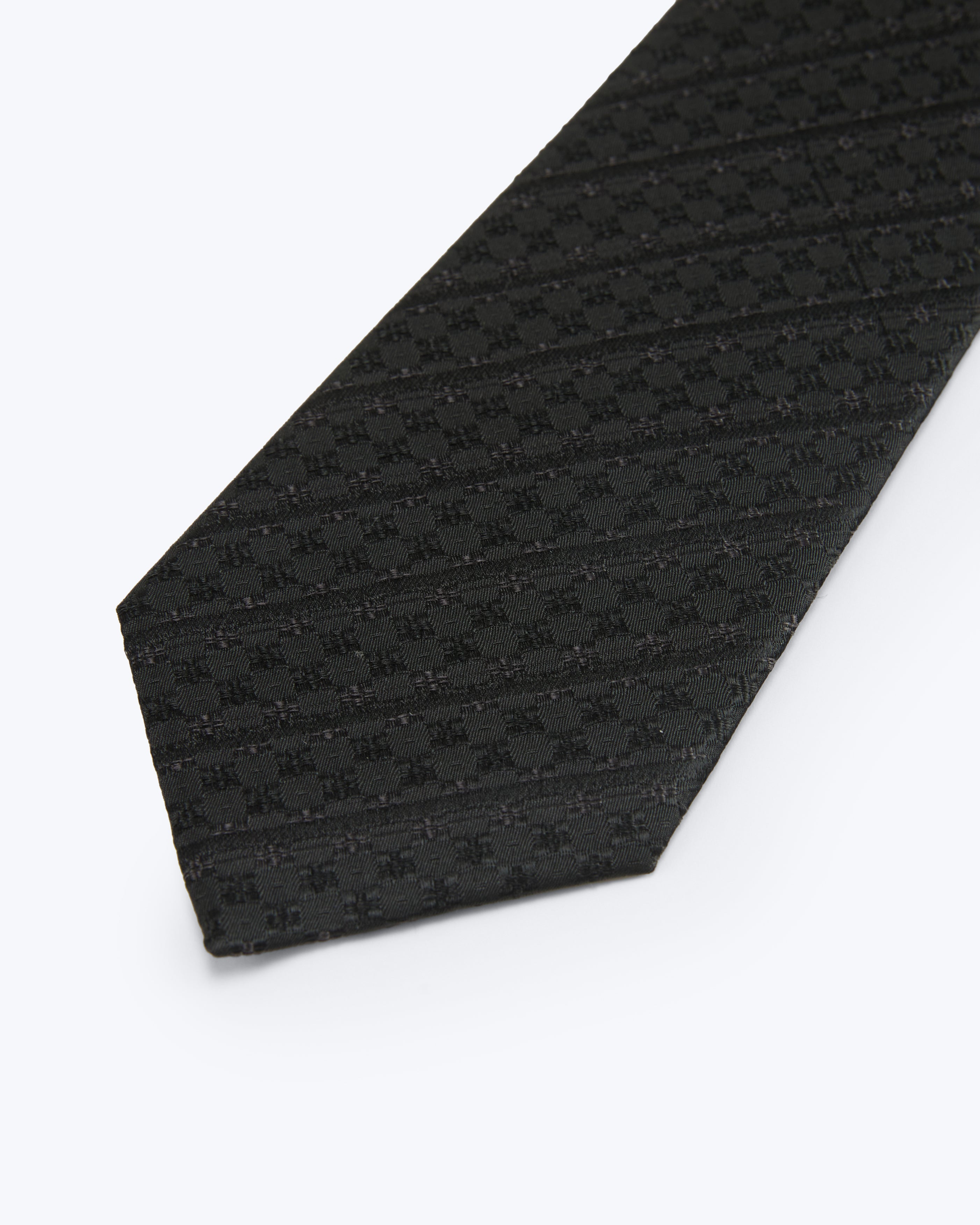 Subtle Cross Silk Jacquard Tie - Black