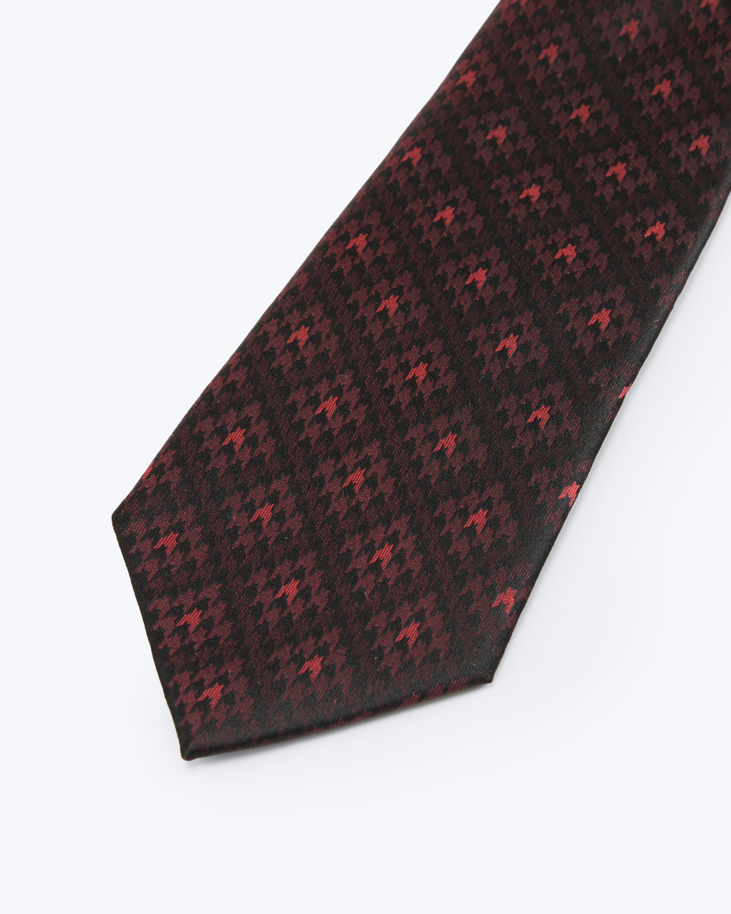 Houndstooth Mosaic Silk Jacquard Tie - Dark Red