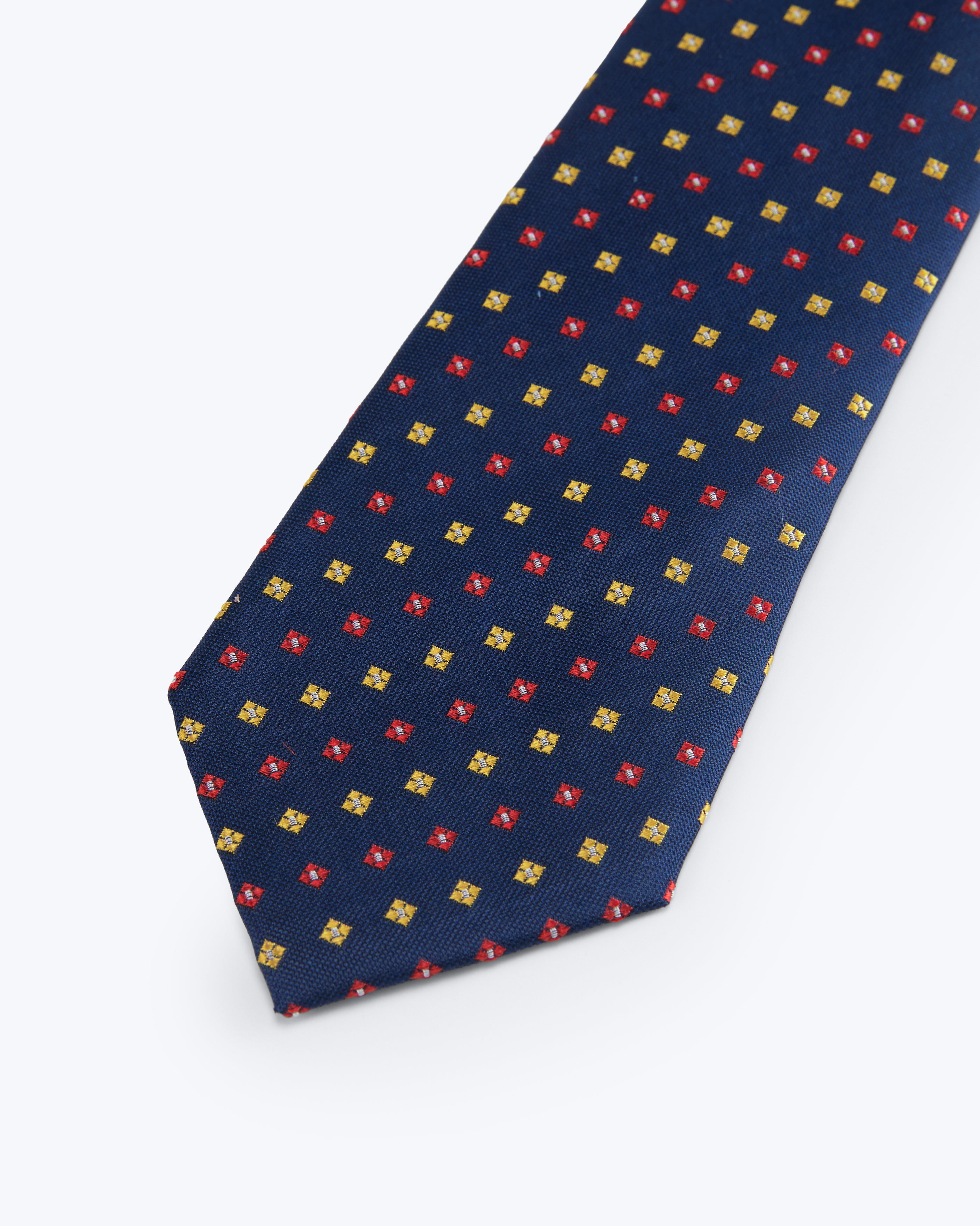 Diamond Blossom Silk Jacquard Tie - Navy