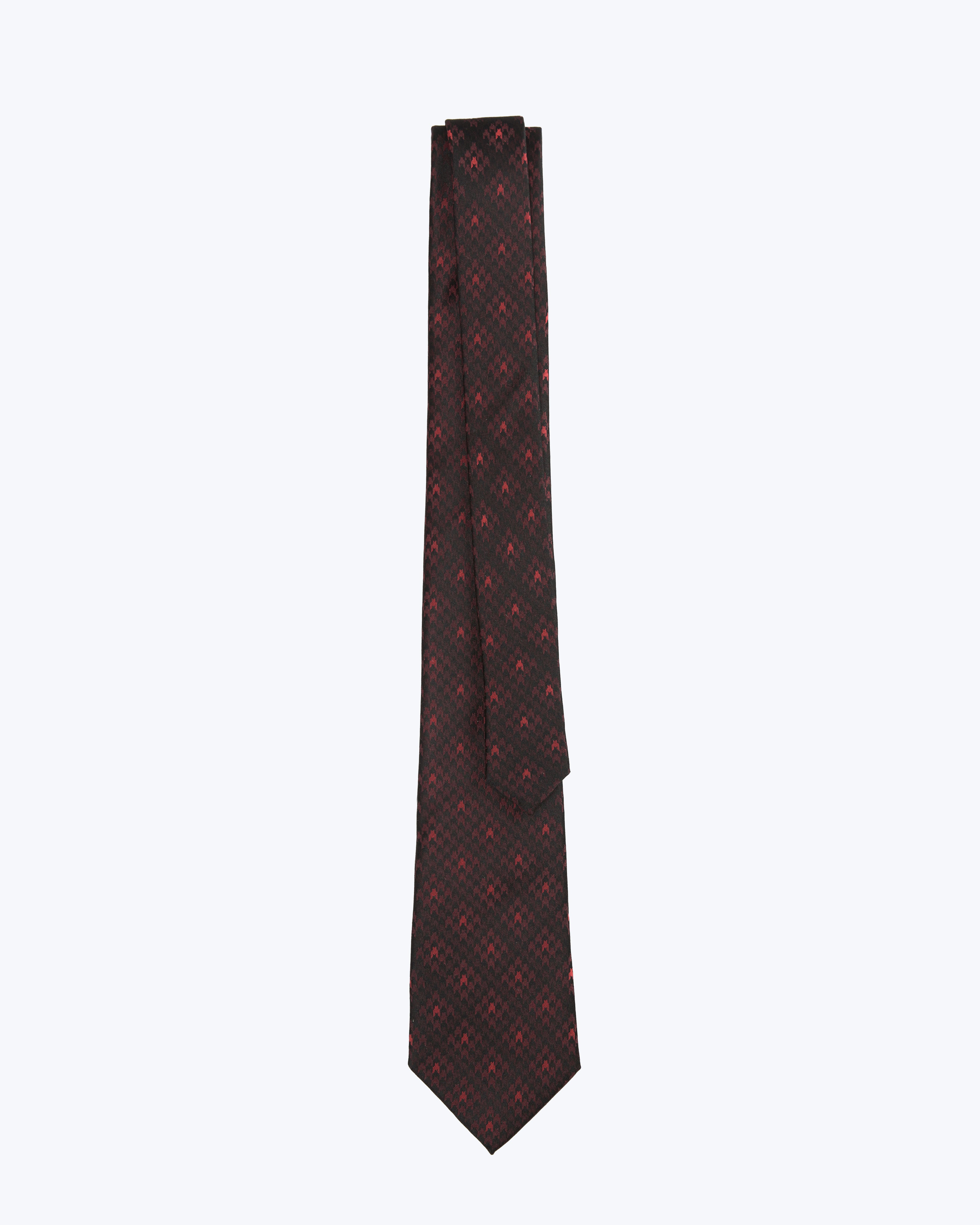 Houndstooth Mosaic Silk Jacquard Tie - Dark Red