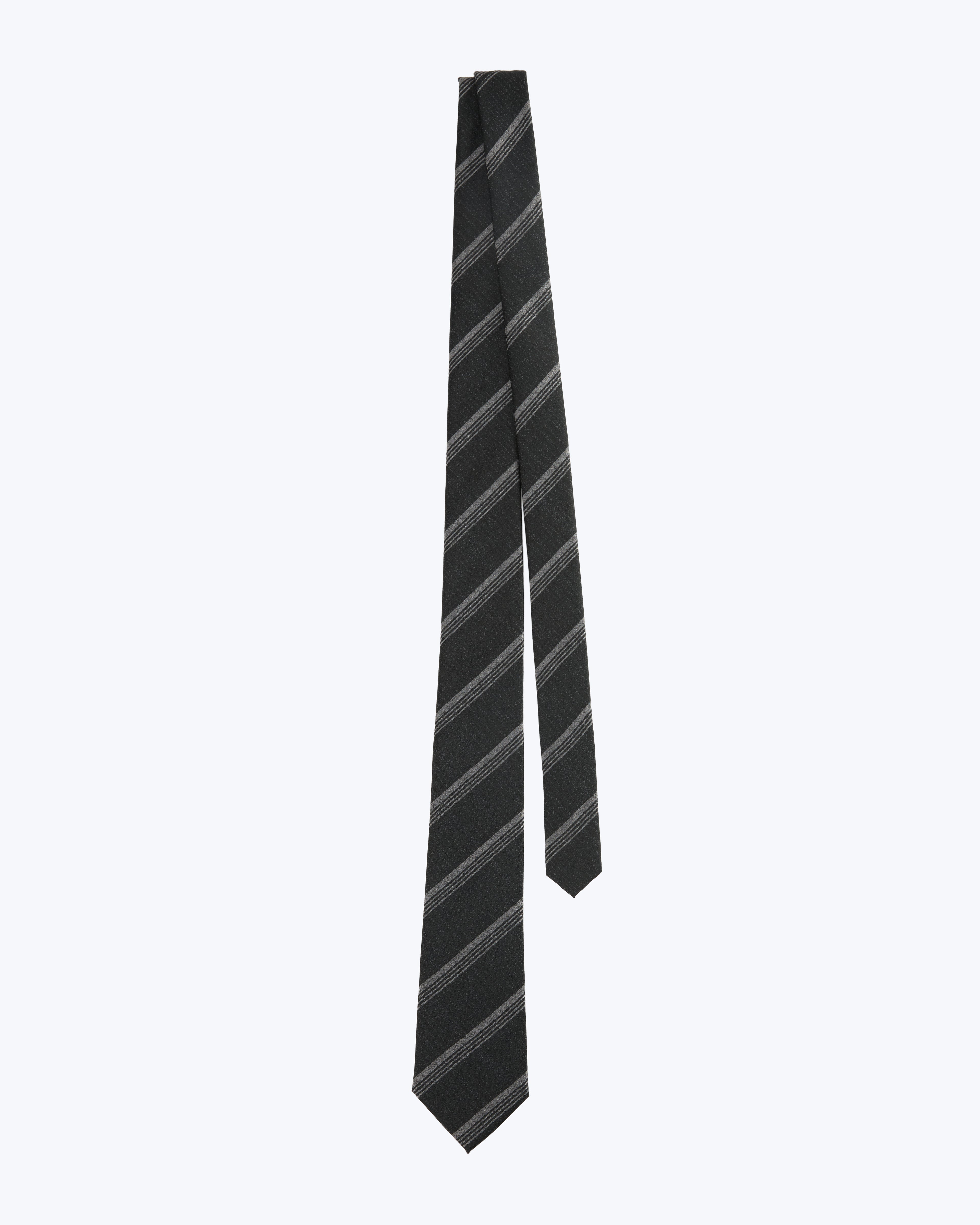 Triple-Striped Silk Jacquard Tie - Deep Grey