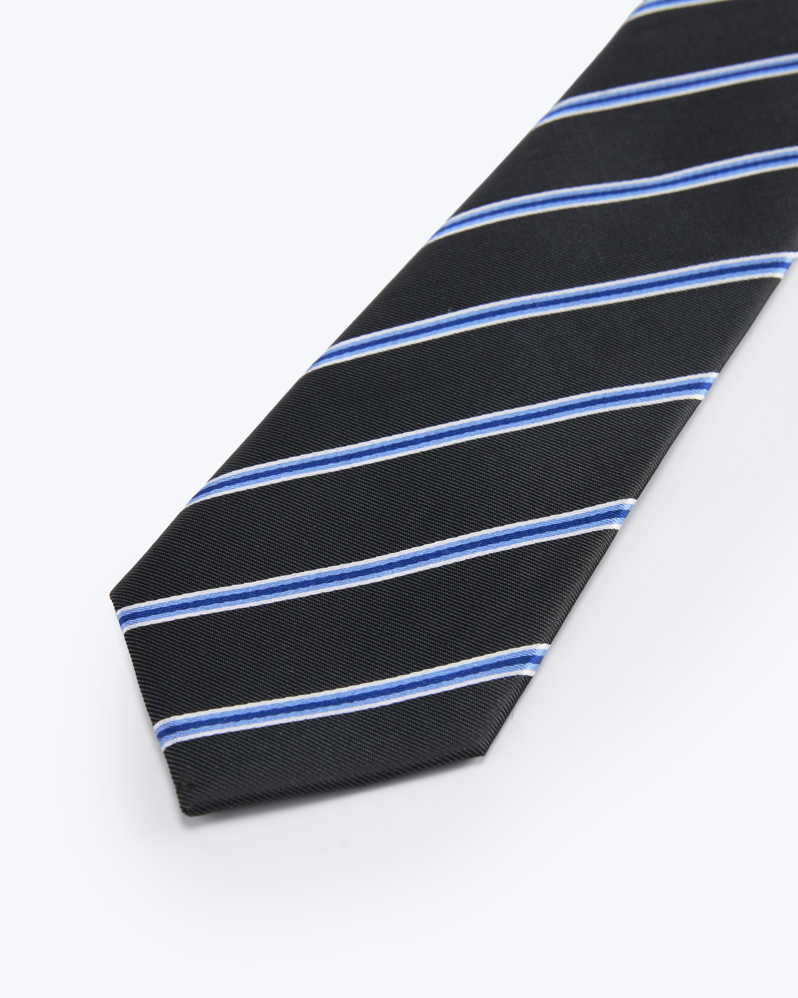 Accent Striped Silk Jacquard Tie - Navy Blue