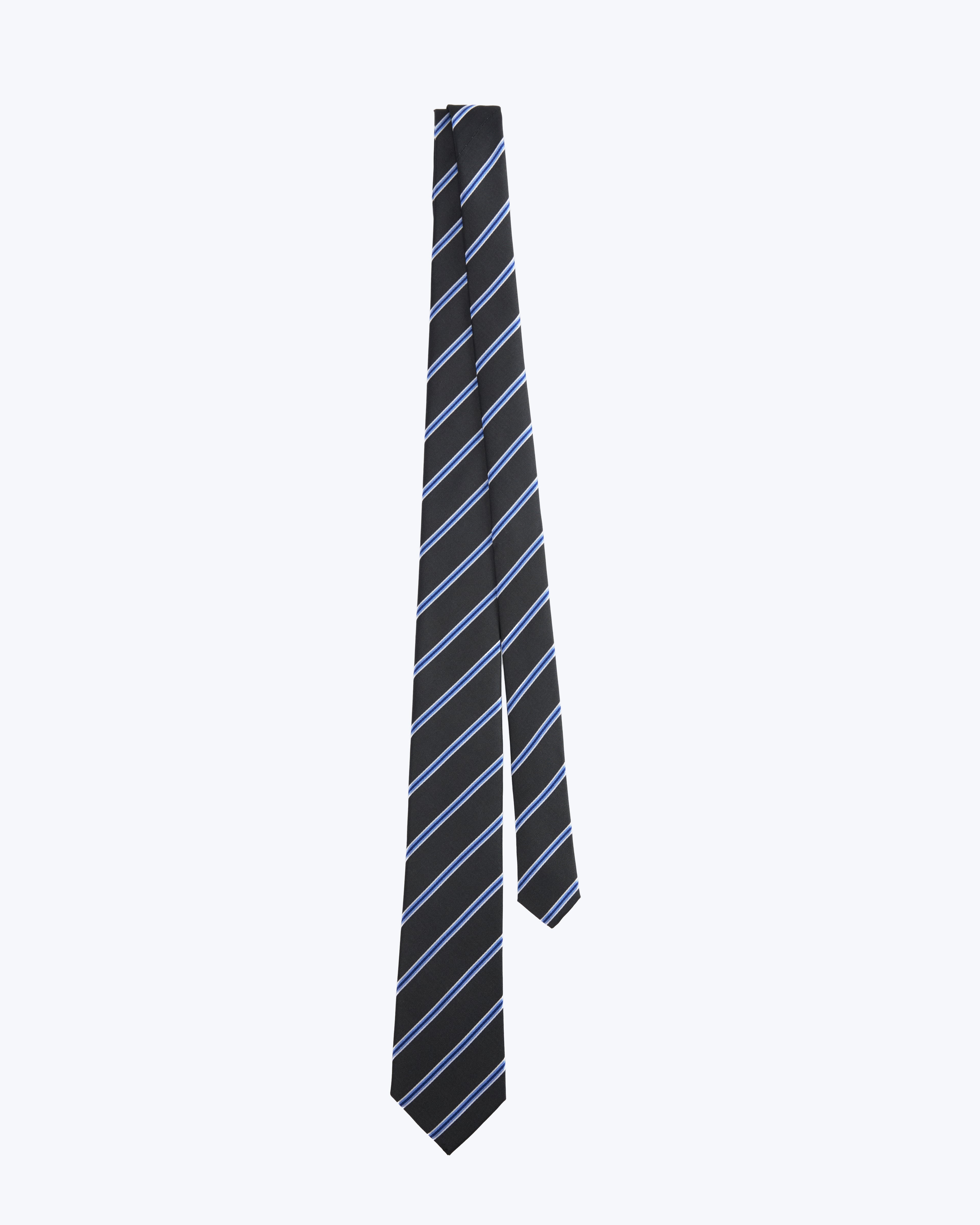 Accent Striped Silk Jacquard Tie - Navy Blue