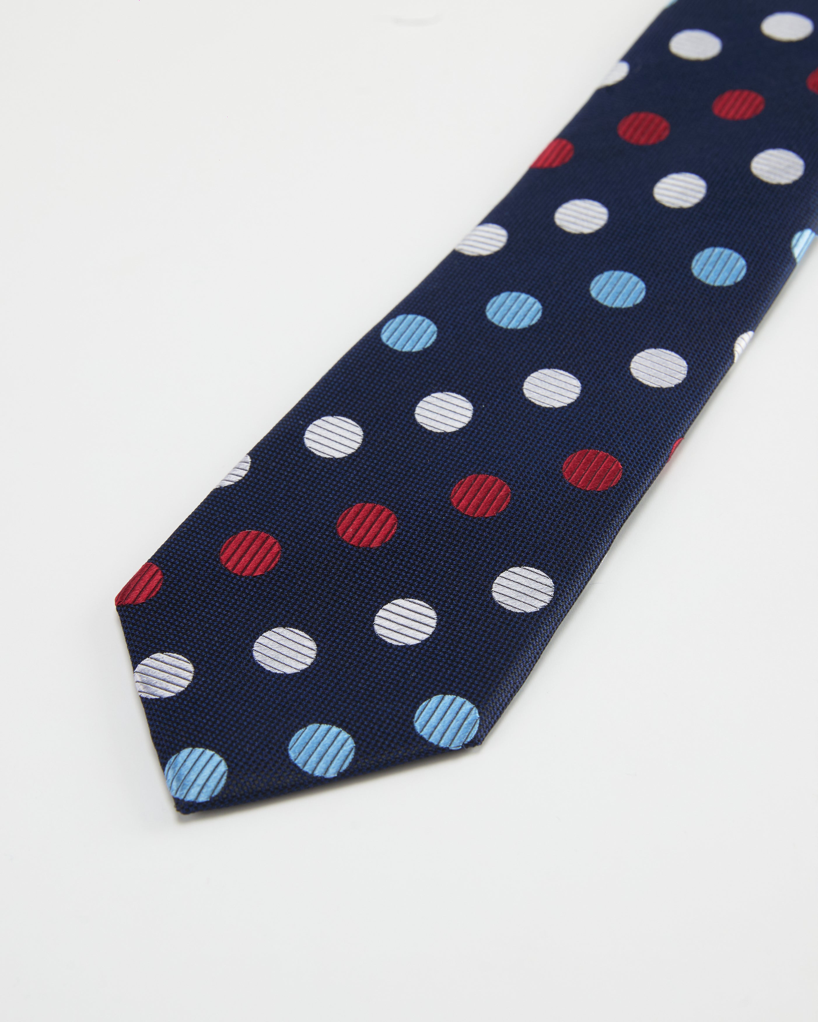 Tri-Color Dot Navy Silk Tie