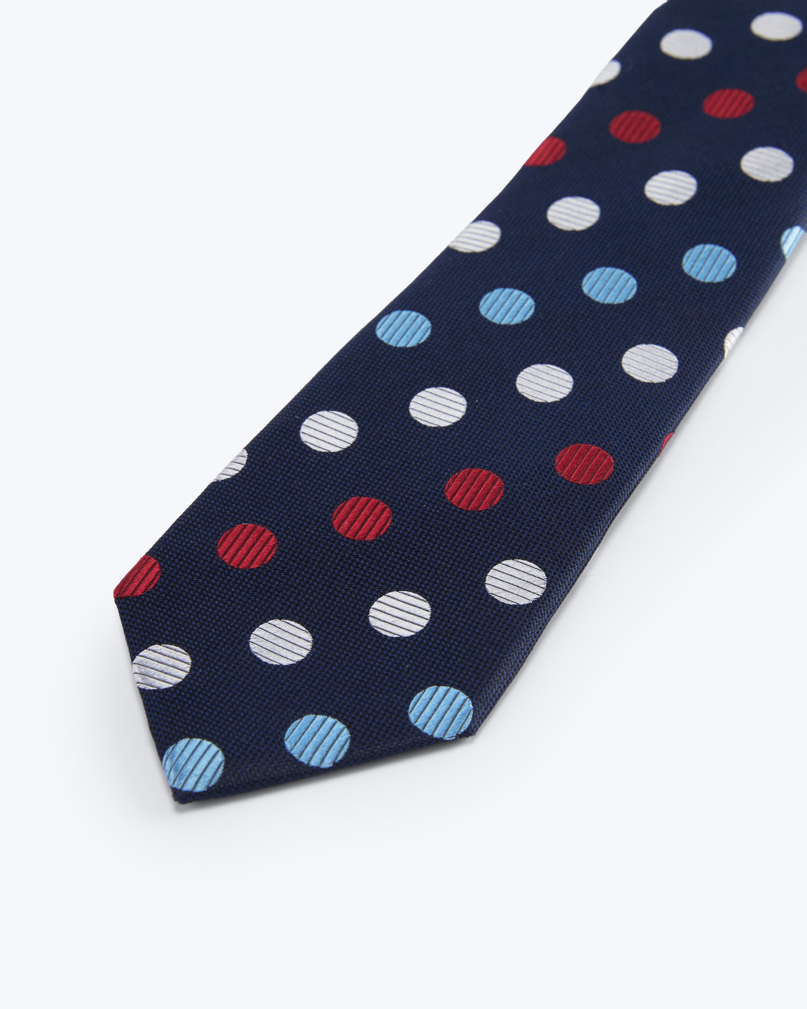 Polka Dot Silk Jacquard Tie - Navy