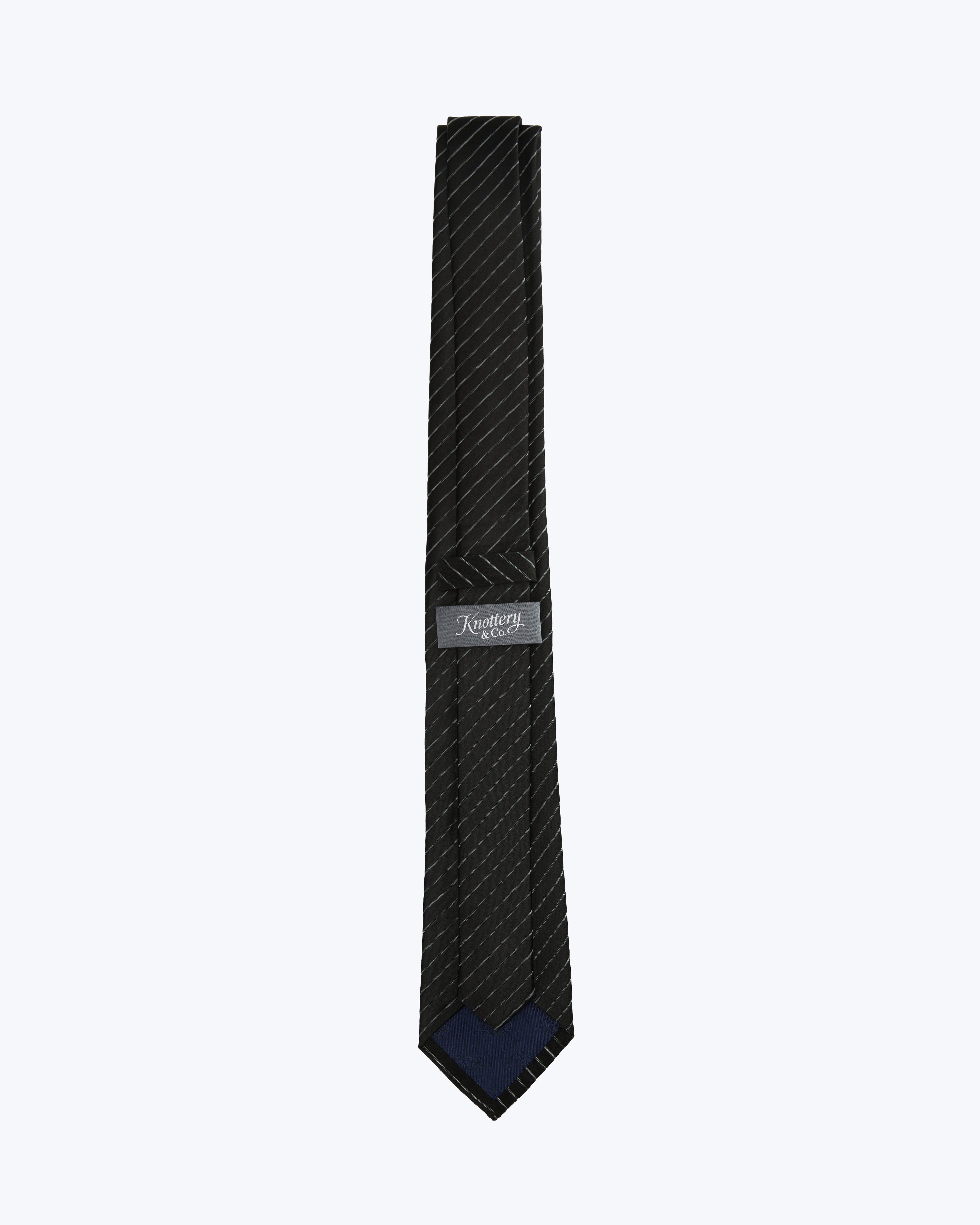 Pinstriped Silk Jacquard Tie - Jet Black