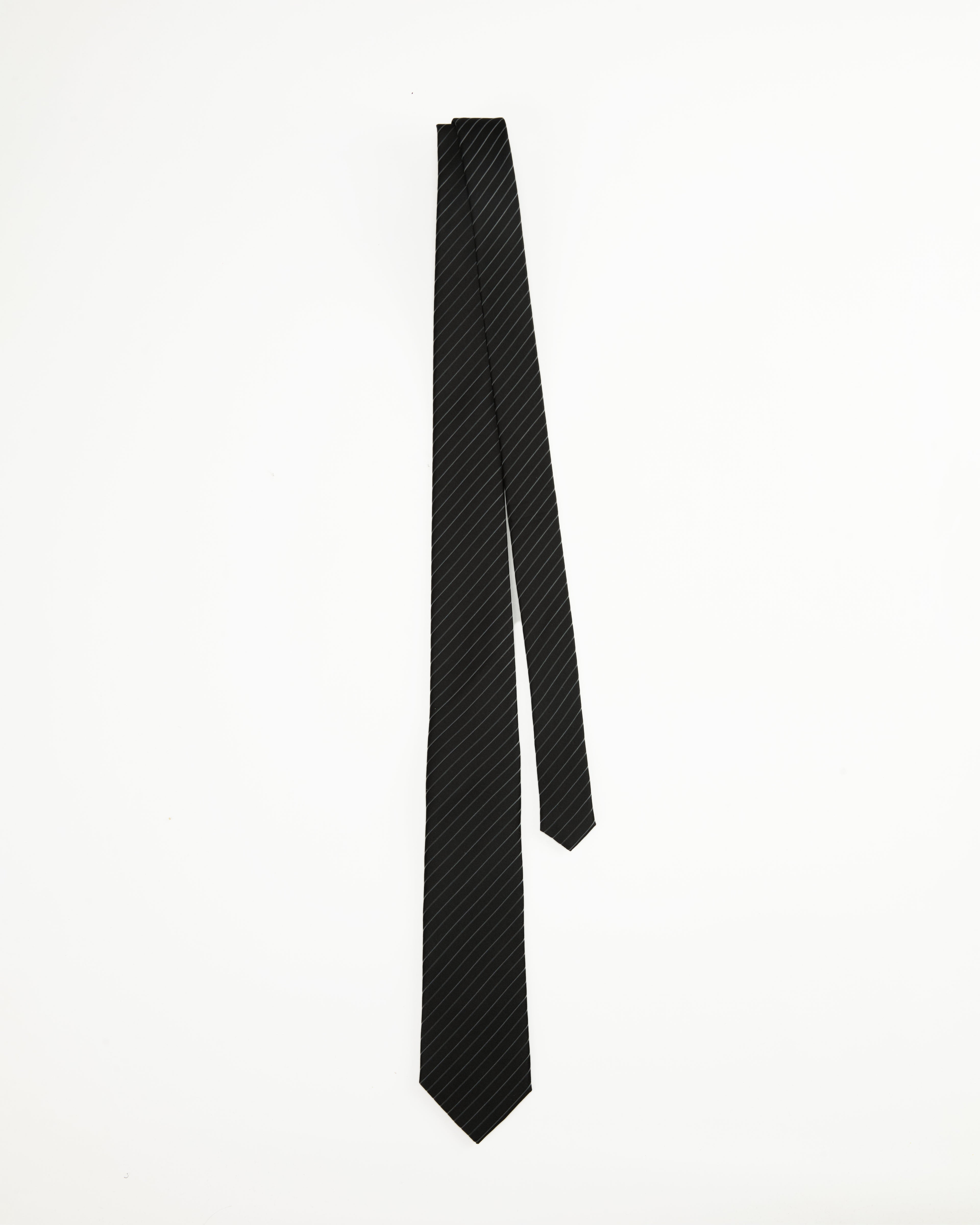 Slim Pinstripe Jet Black Silk Tie