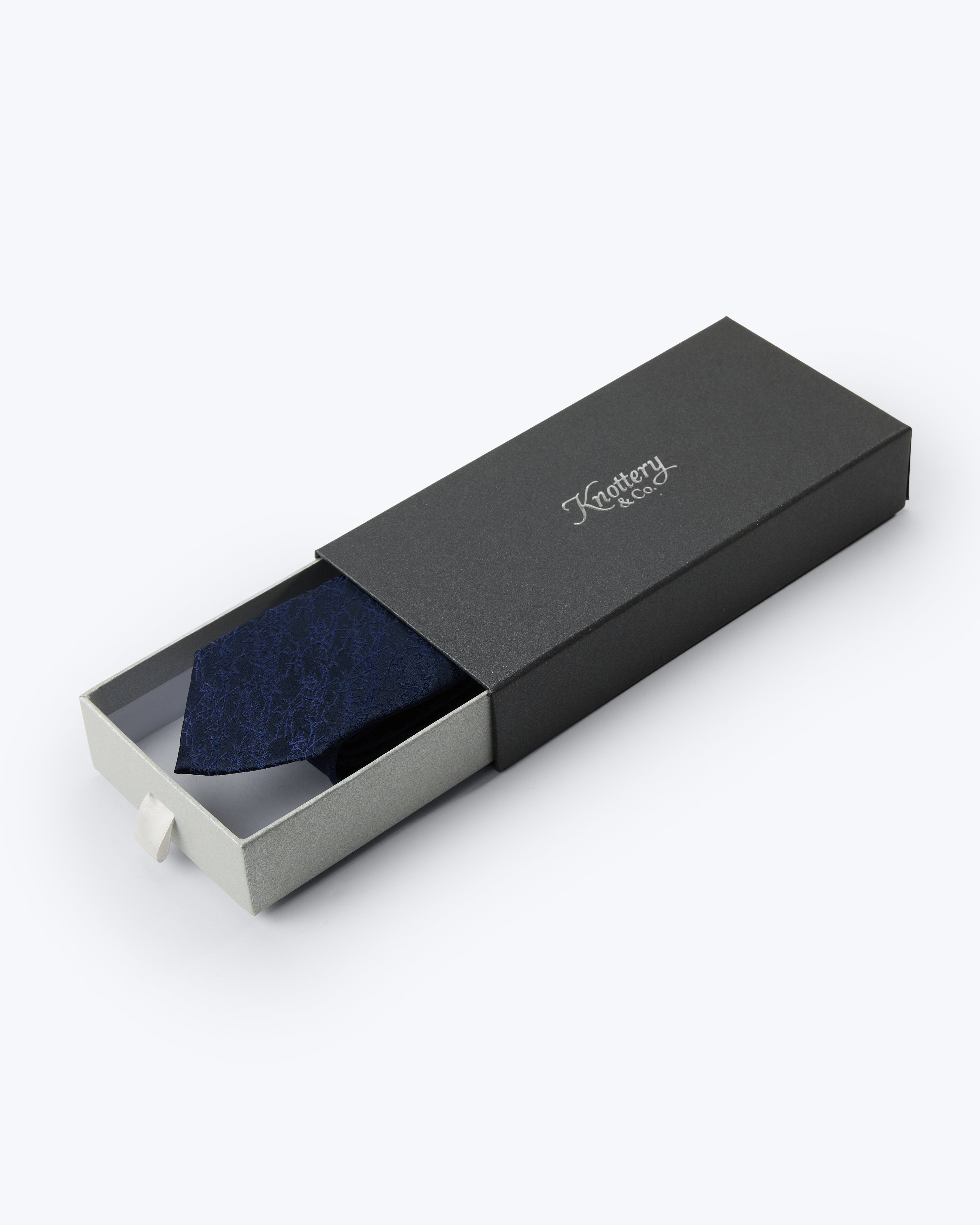 Bark Weave Silk Jacquard Tie - Navy