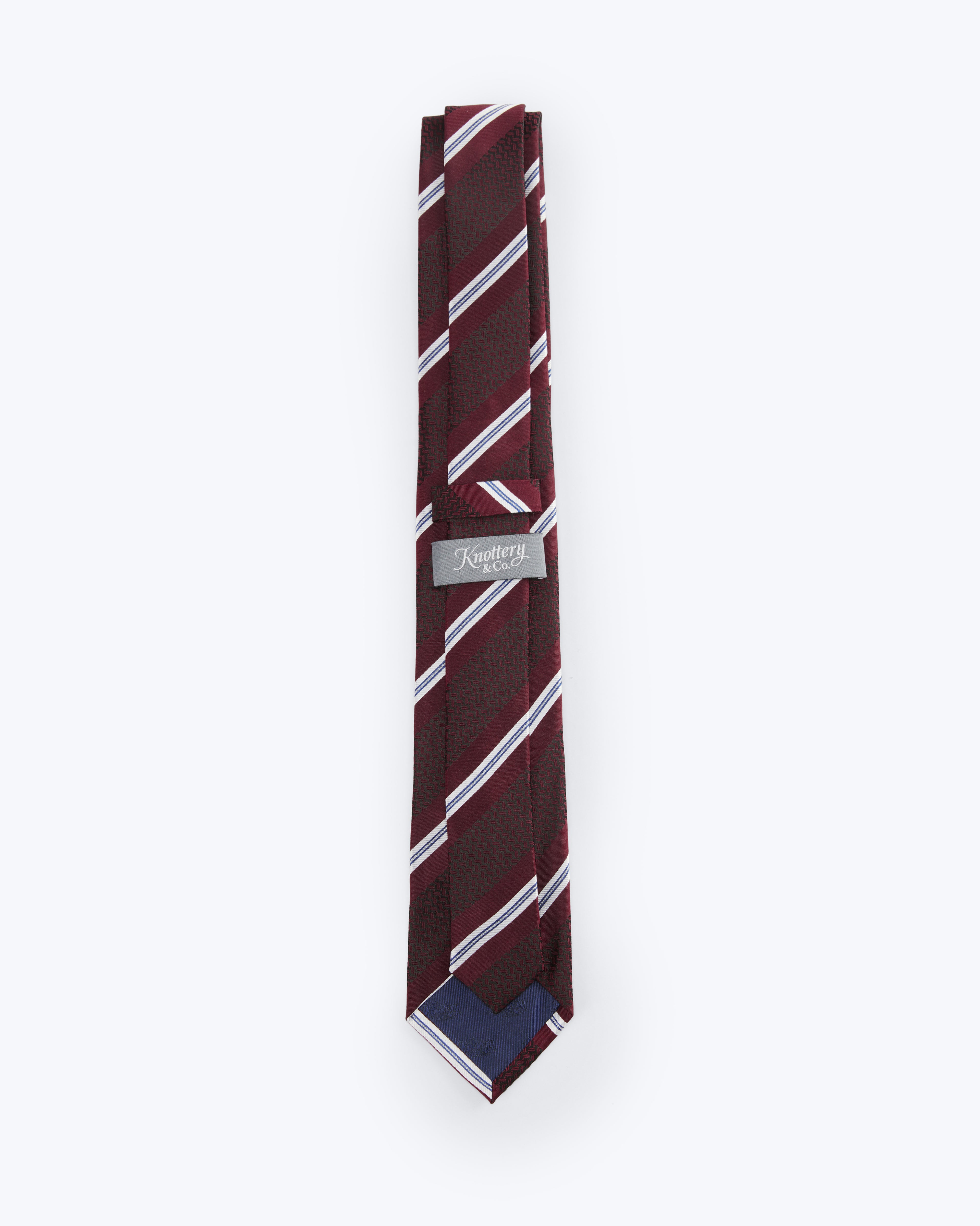Oxford Weave Striped Silk Jacquard Tie - Burgundy