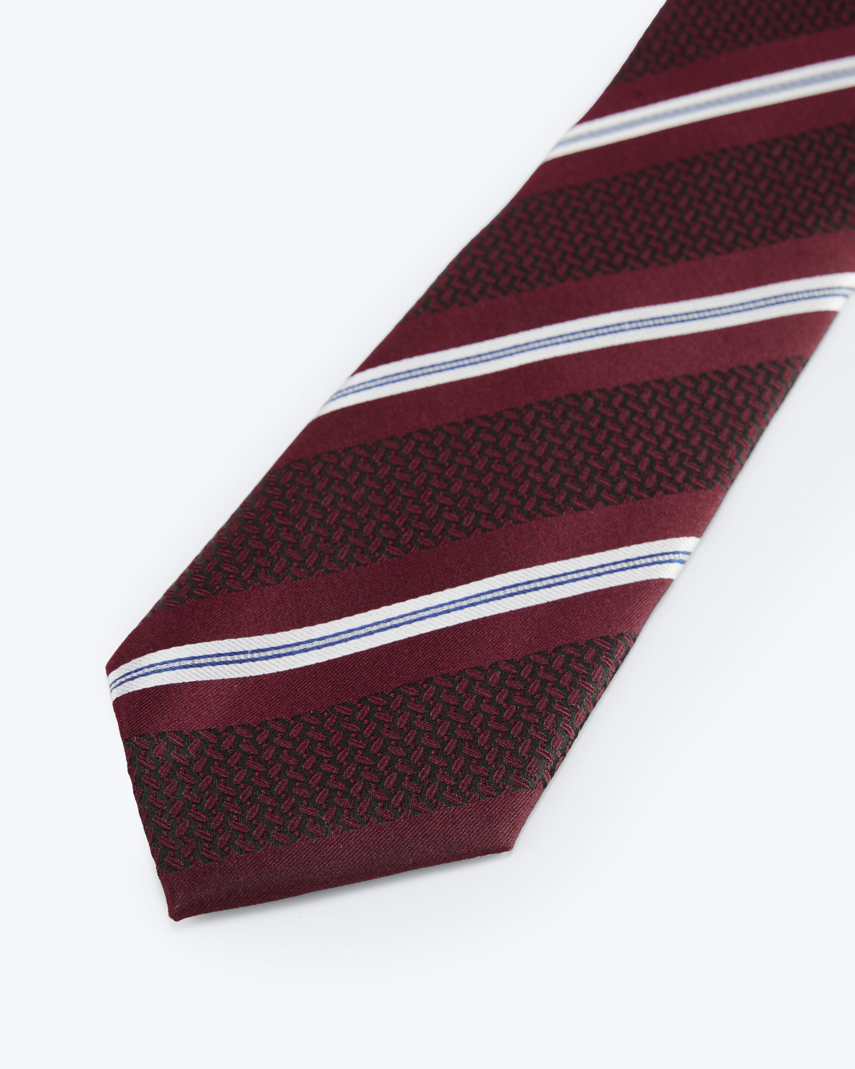 Oxford Weave Striped Silk Jacquard Tie - Burgundy