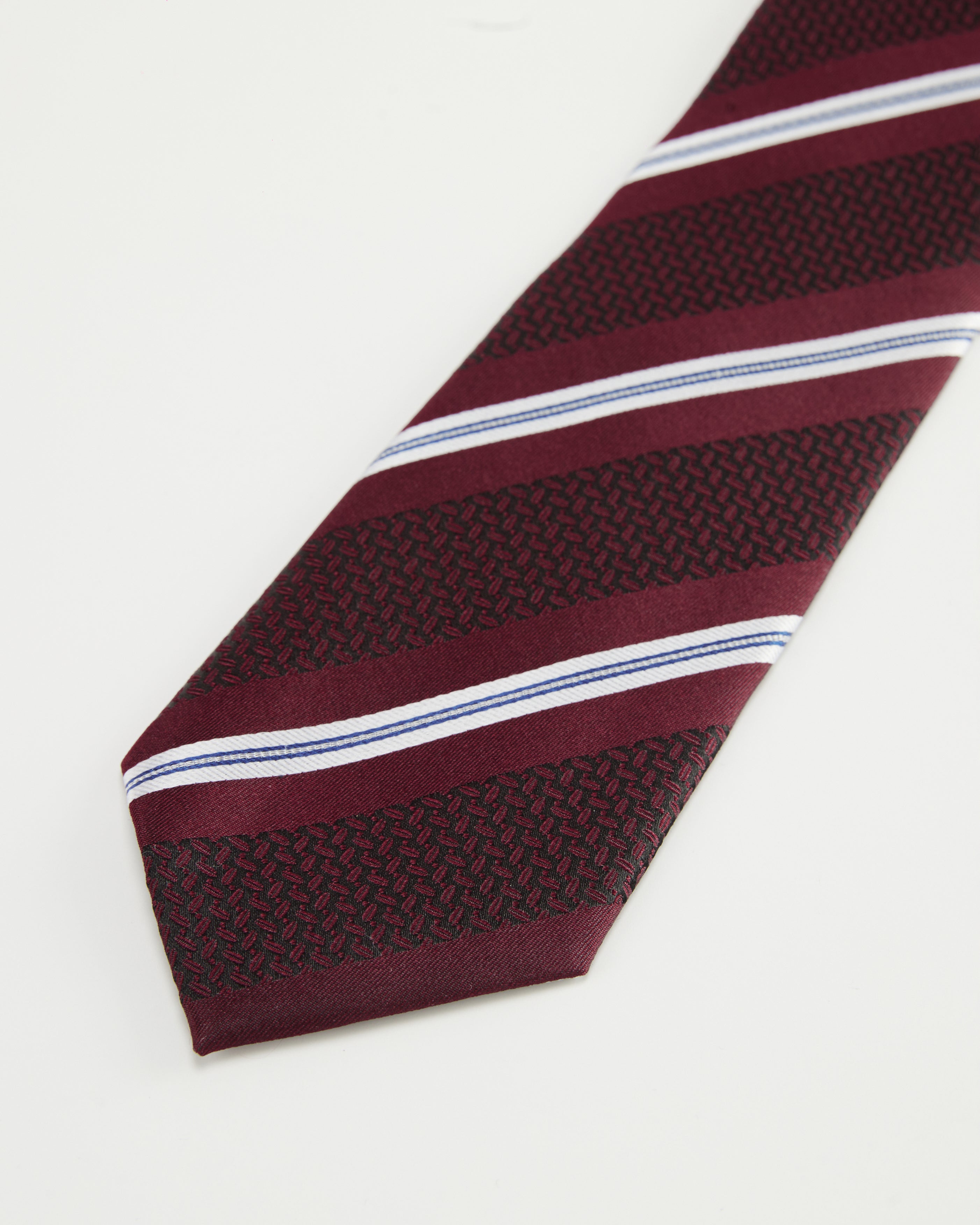 Oxford Weave Stripe Burgundy Silk Tie