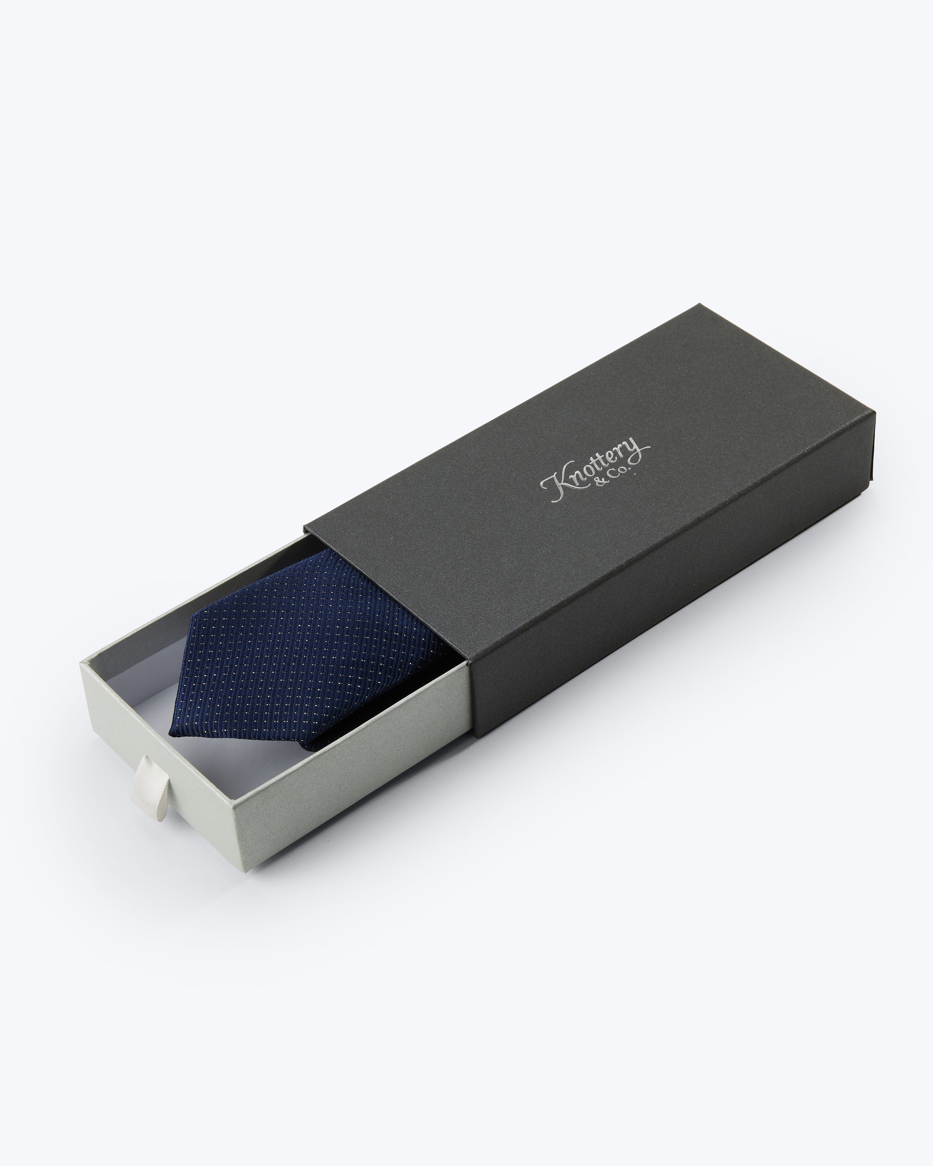 Grid Light Silk Jacquard Tie - Navy