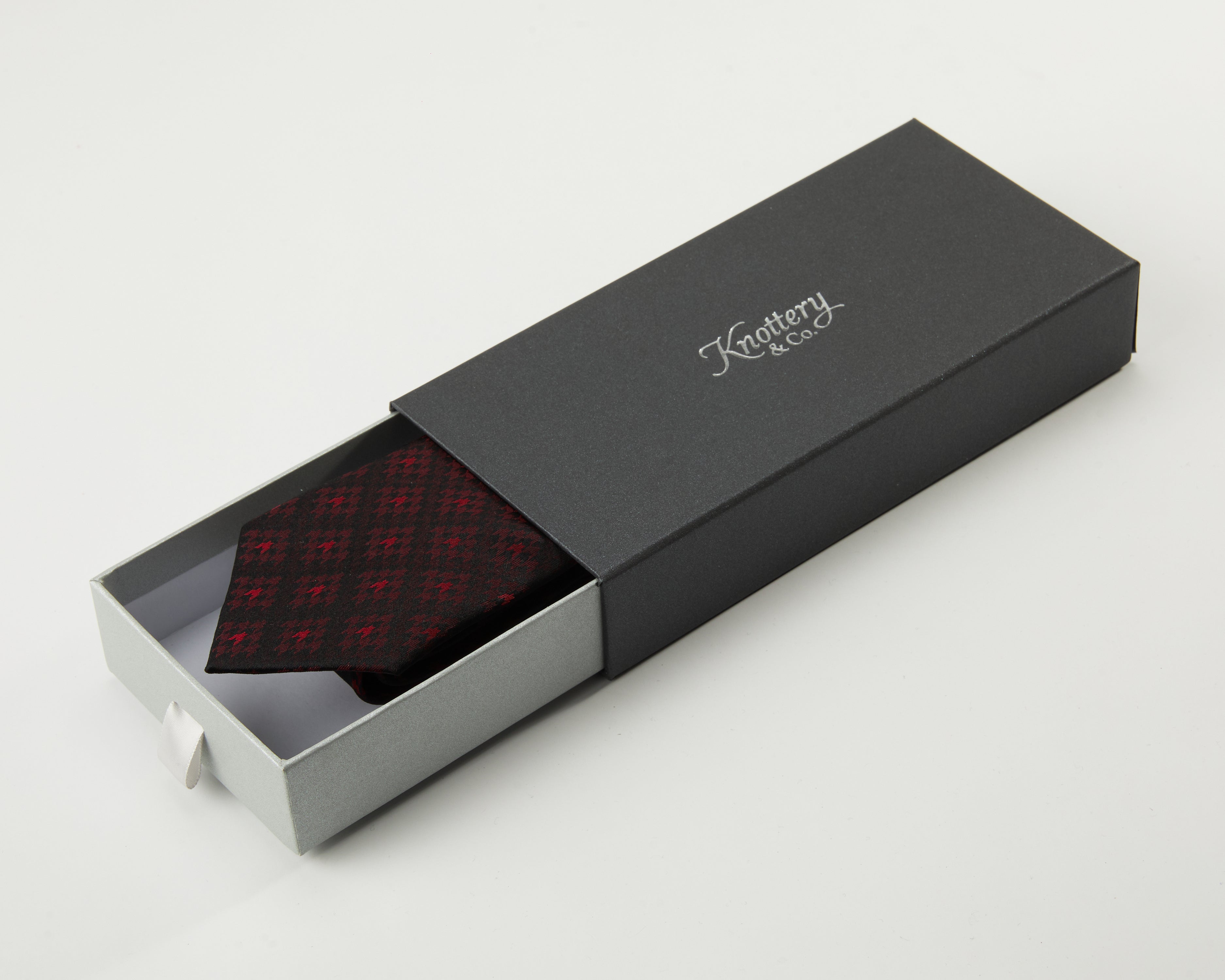 Red Houndstooth Black Silk Tie - KNOTTERY & CO. Silk Tie