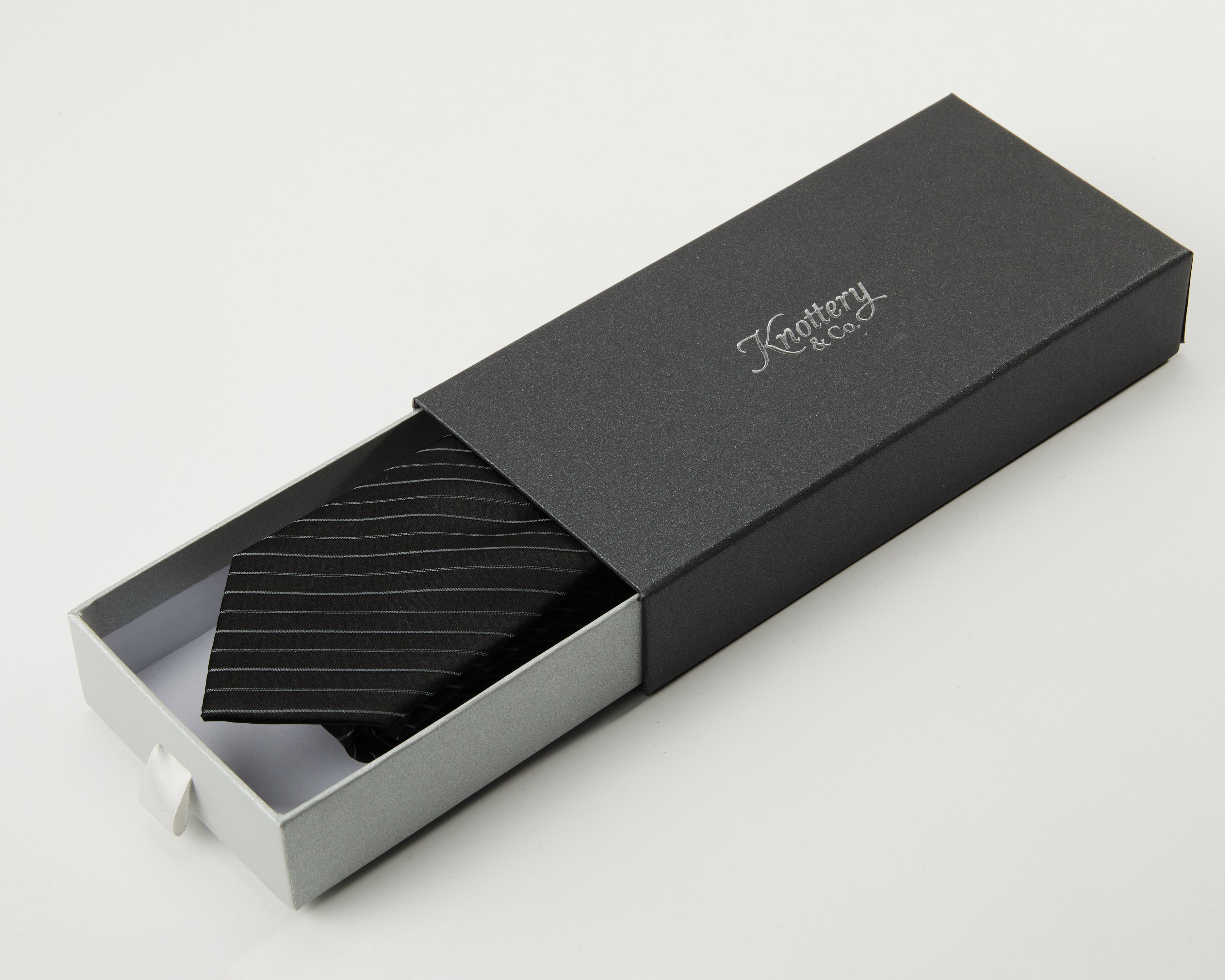 Slim Pinstripe Jet Black Silk Tie