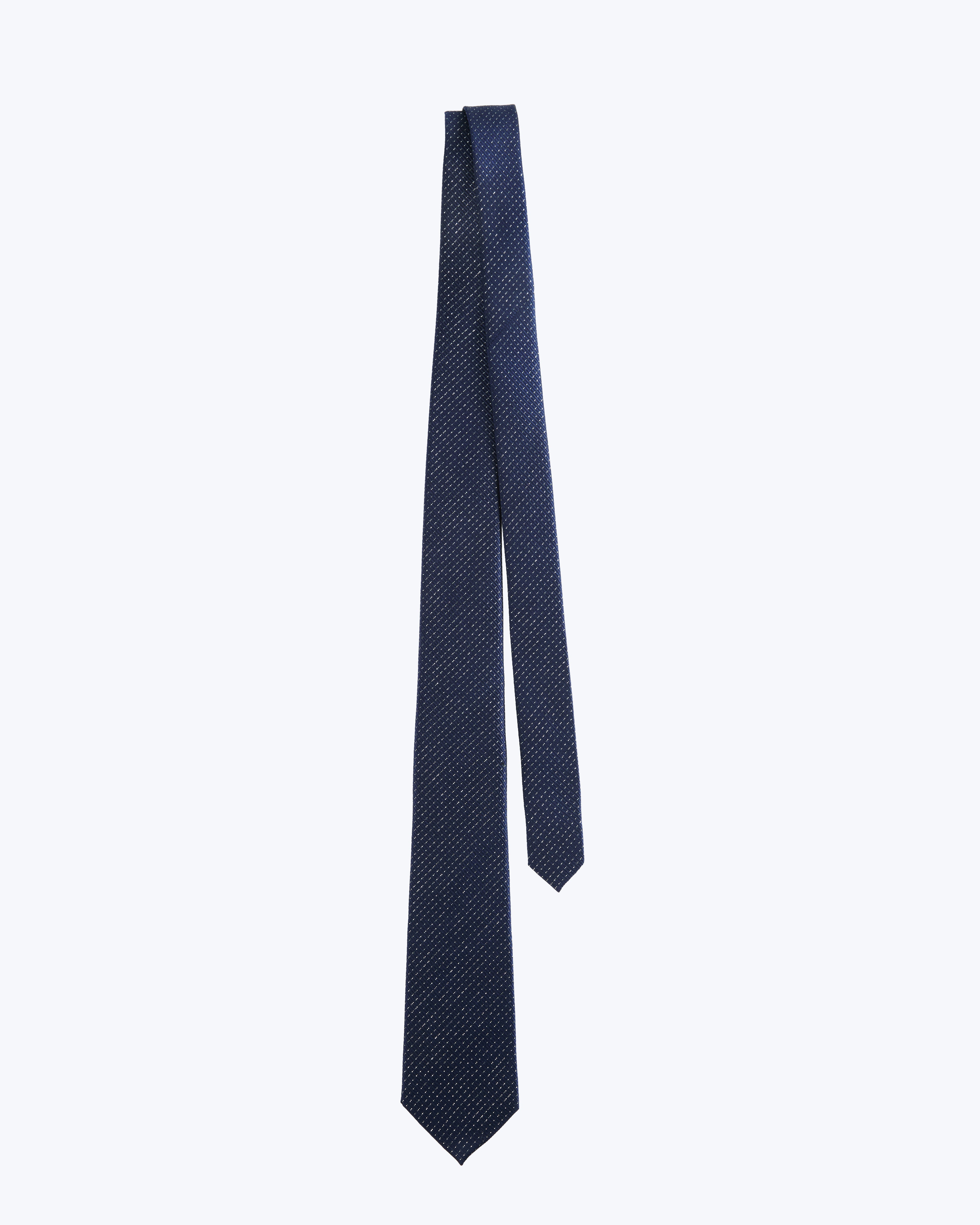 Grid Light Silk Jacquard Tie - Navy
