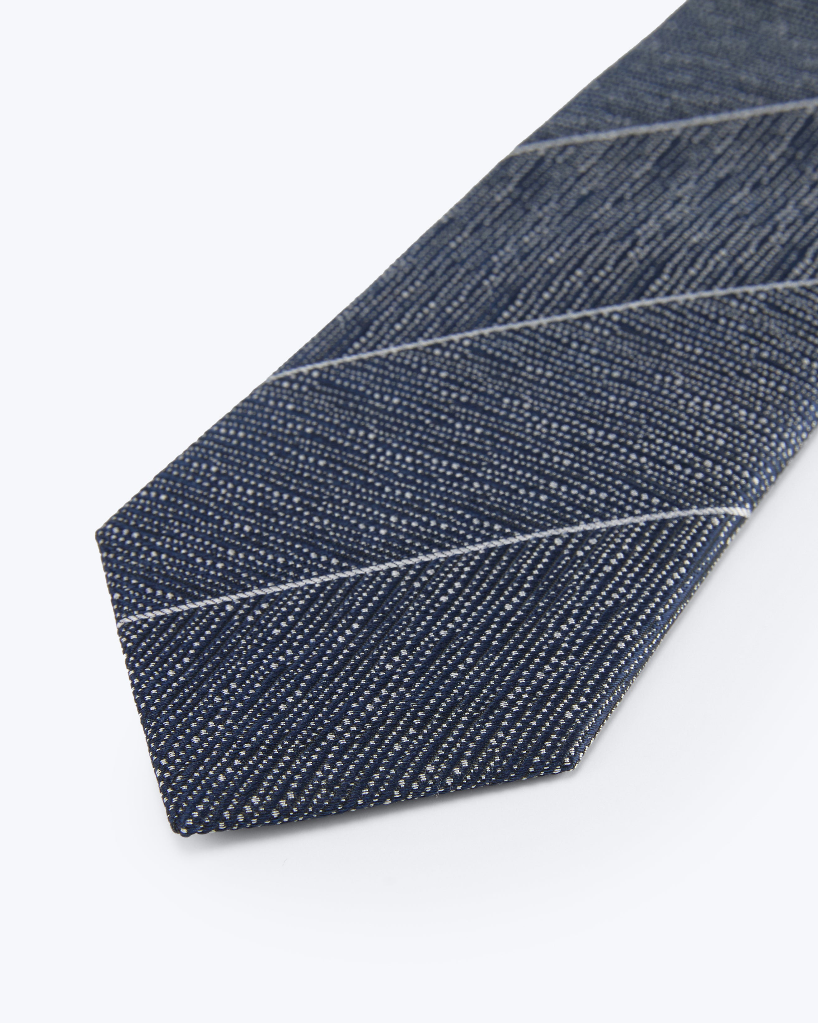 Speckle Pinstriped Silk Jacquard Tie - Midnight Blue