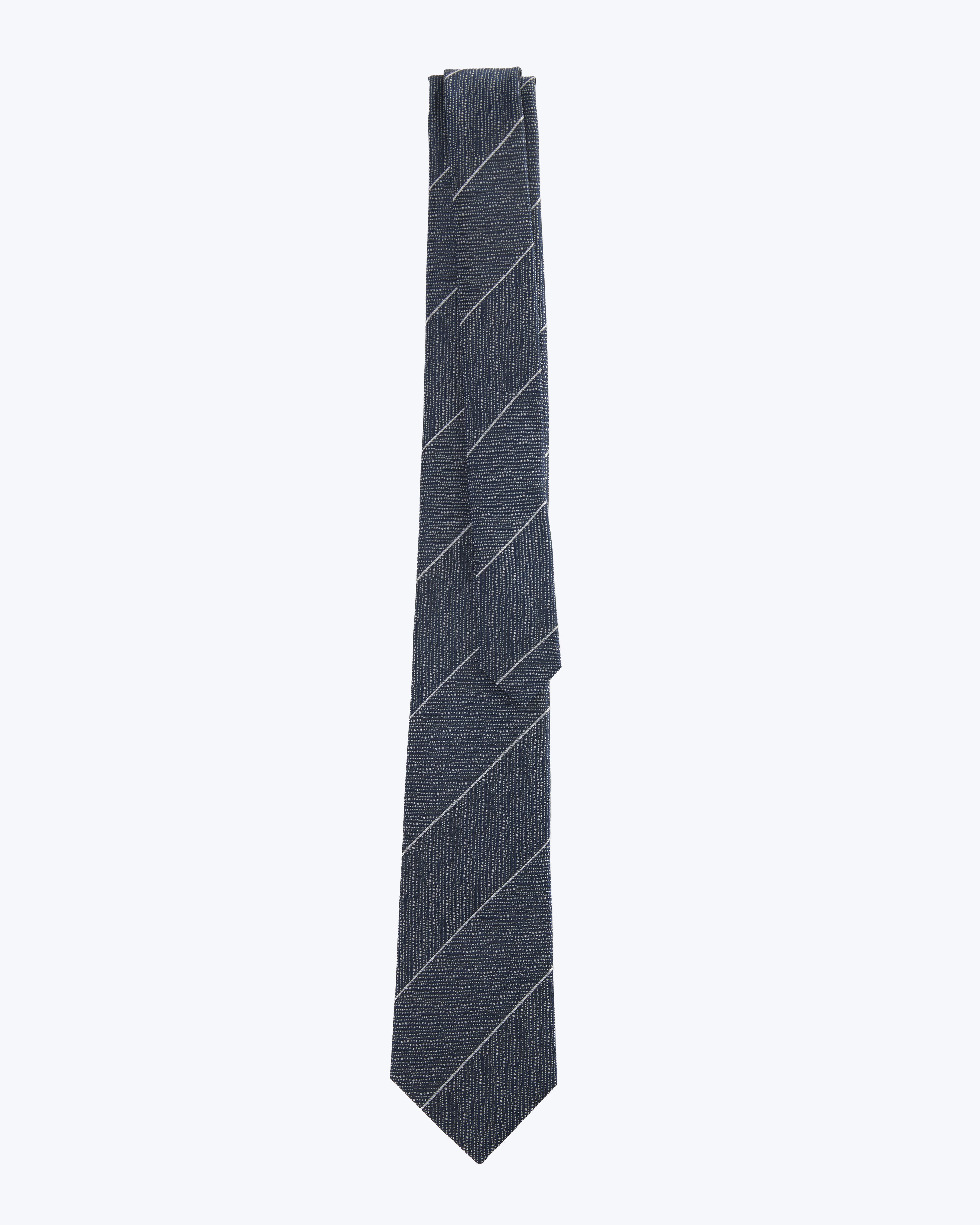 Speckle Pinstriped Silk Jacquard Tie - Midnight Blue