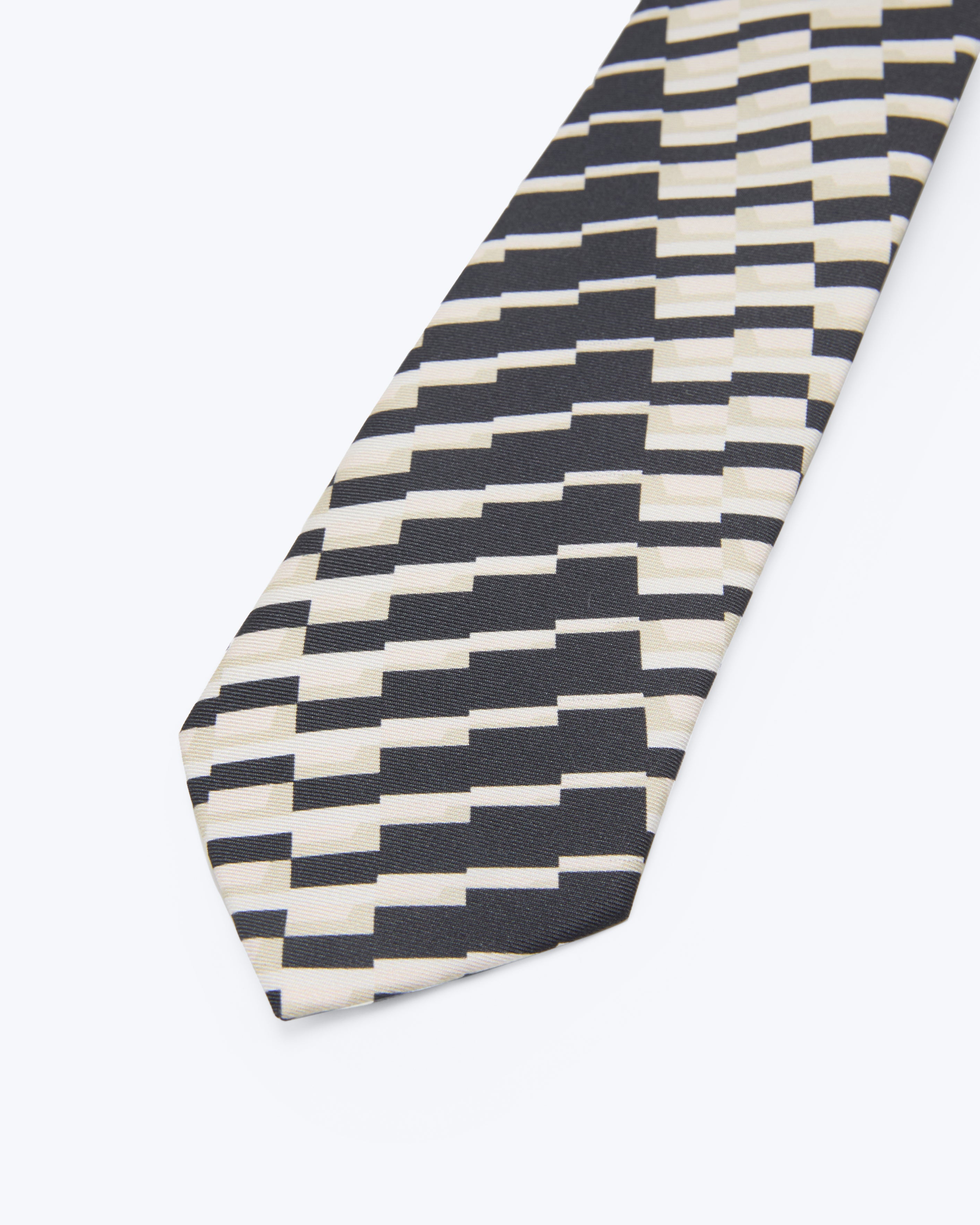 Chevron Step Black & Ivory Silk Tie - KNOTTERY & CO. Silk Tie