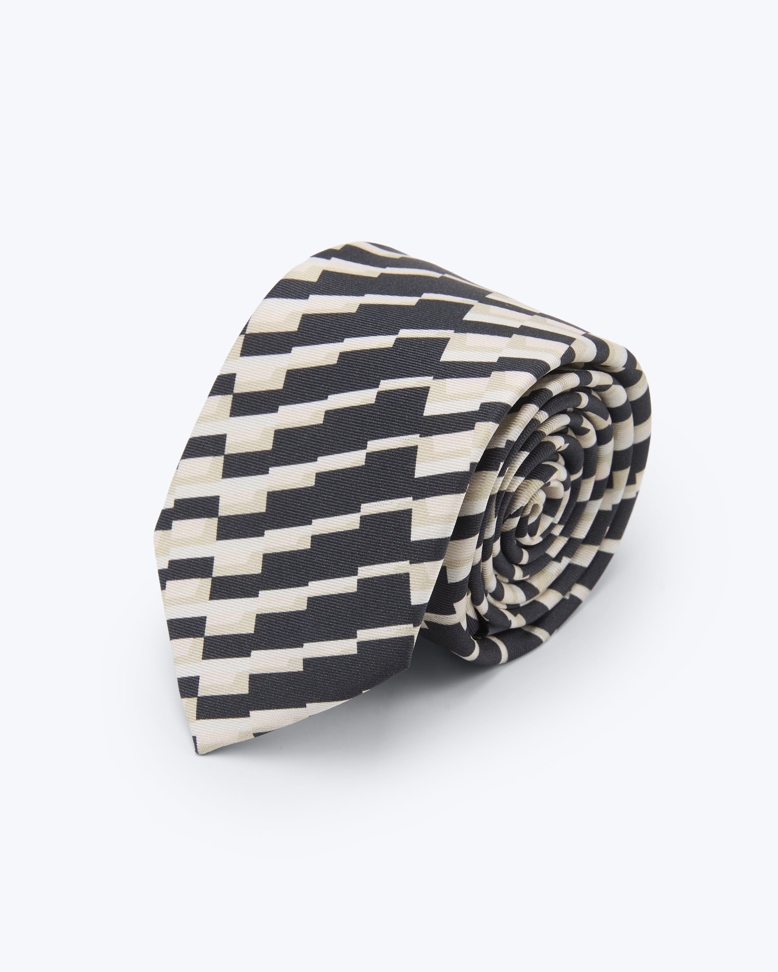 Chevron Step Black & Ivory Silk Tie - KNOTTERY & CO. Silk Tie