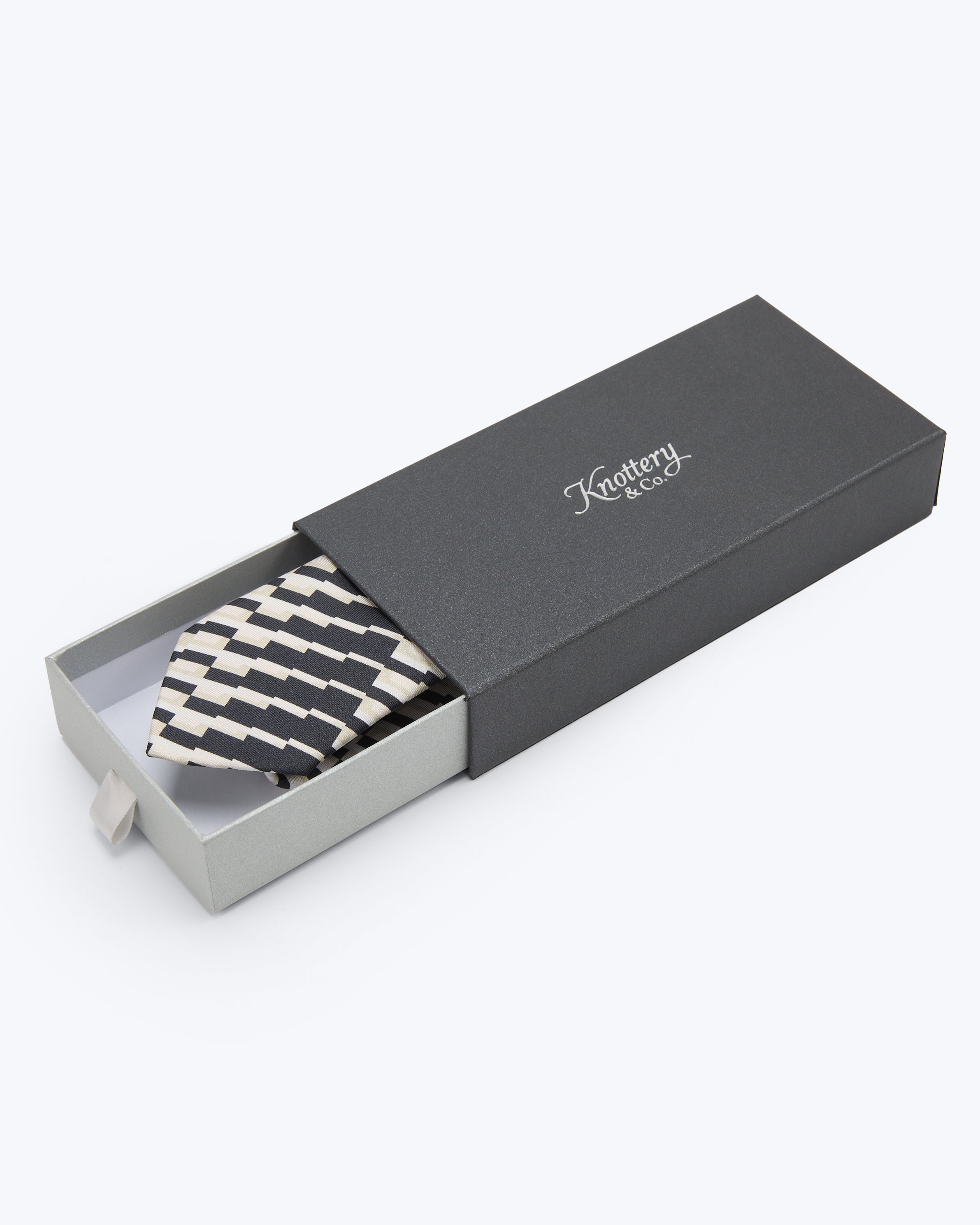 Chevron Step Black & Ivory Silk Tie - KNOTTERY & CO. Silk Tie