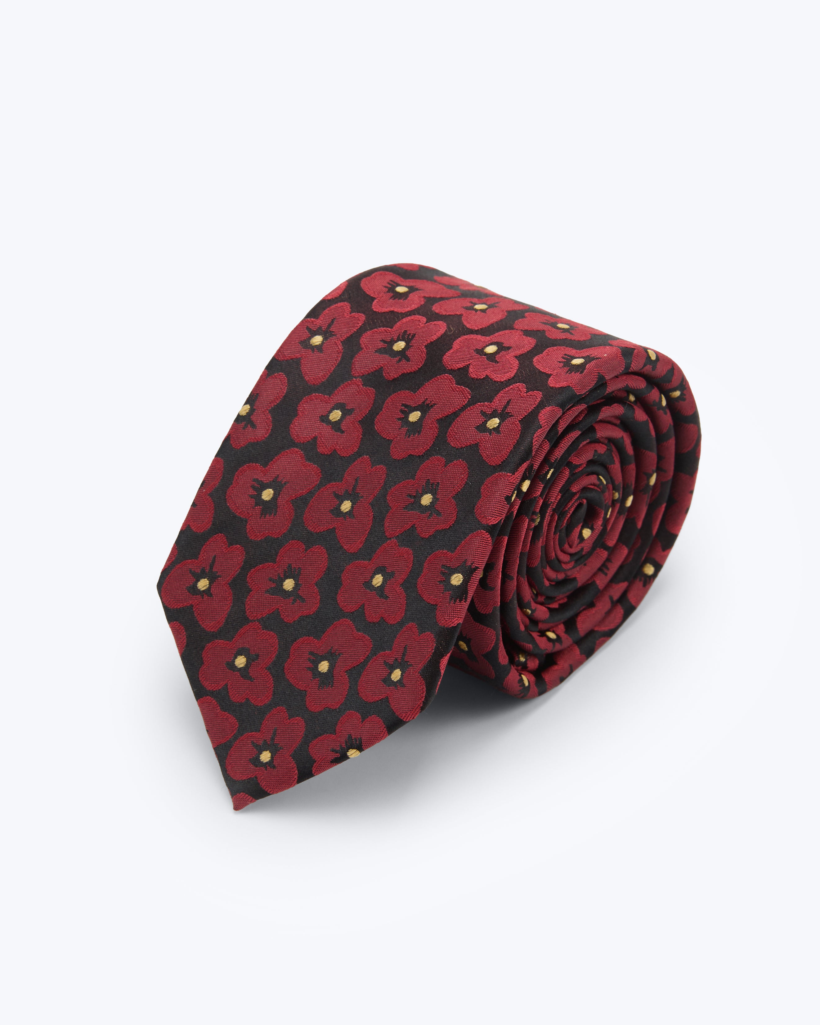 Crimson Bloom Black Silk Tie - KNOTTERY & CO. Silk Tie