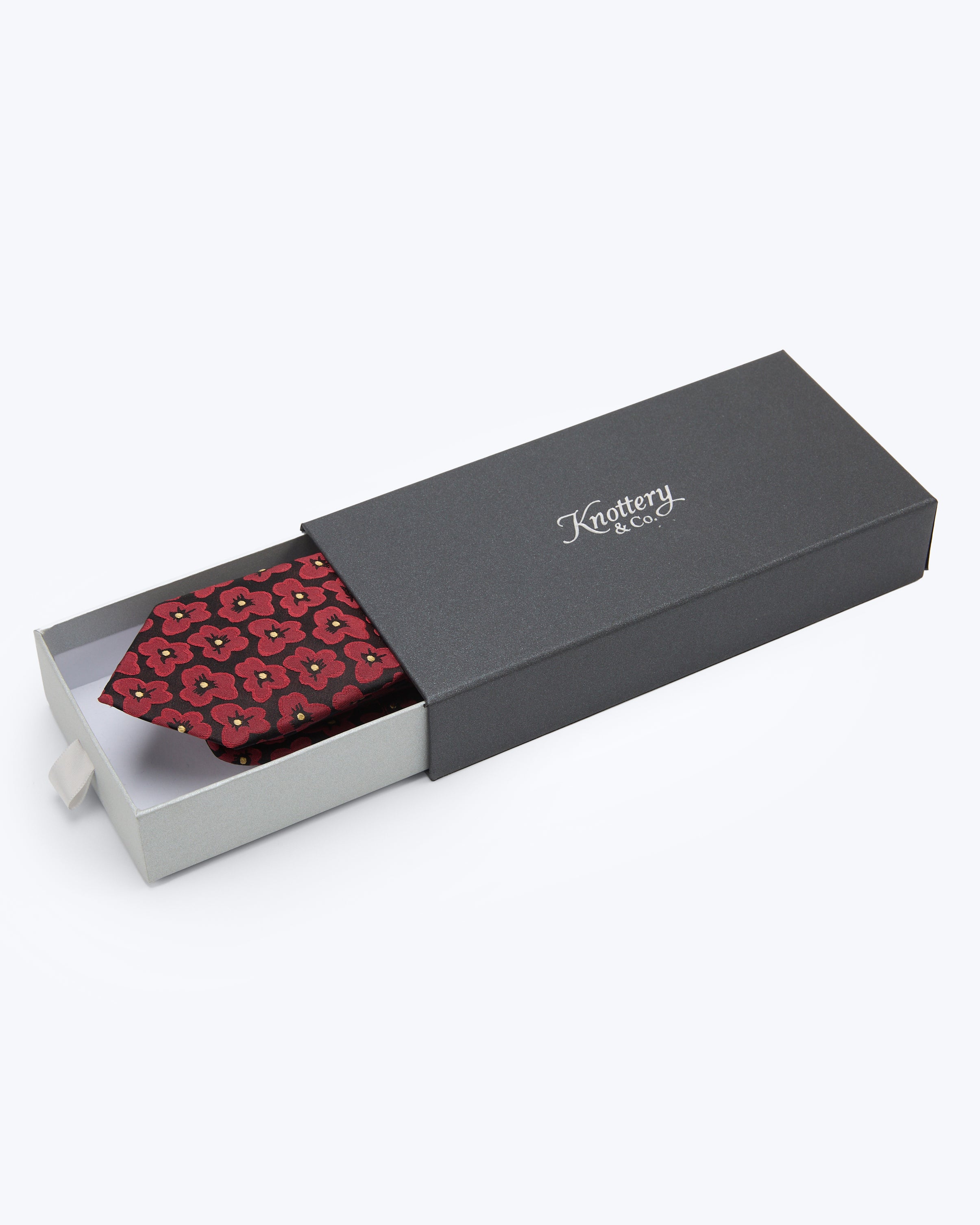 Crimson Bloom Black Silk Tie - KNOTTERY & CO. Silk Tie