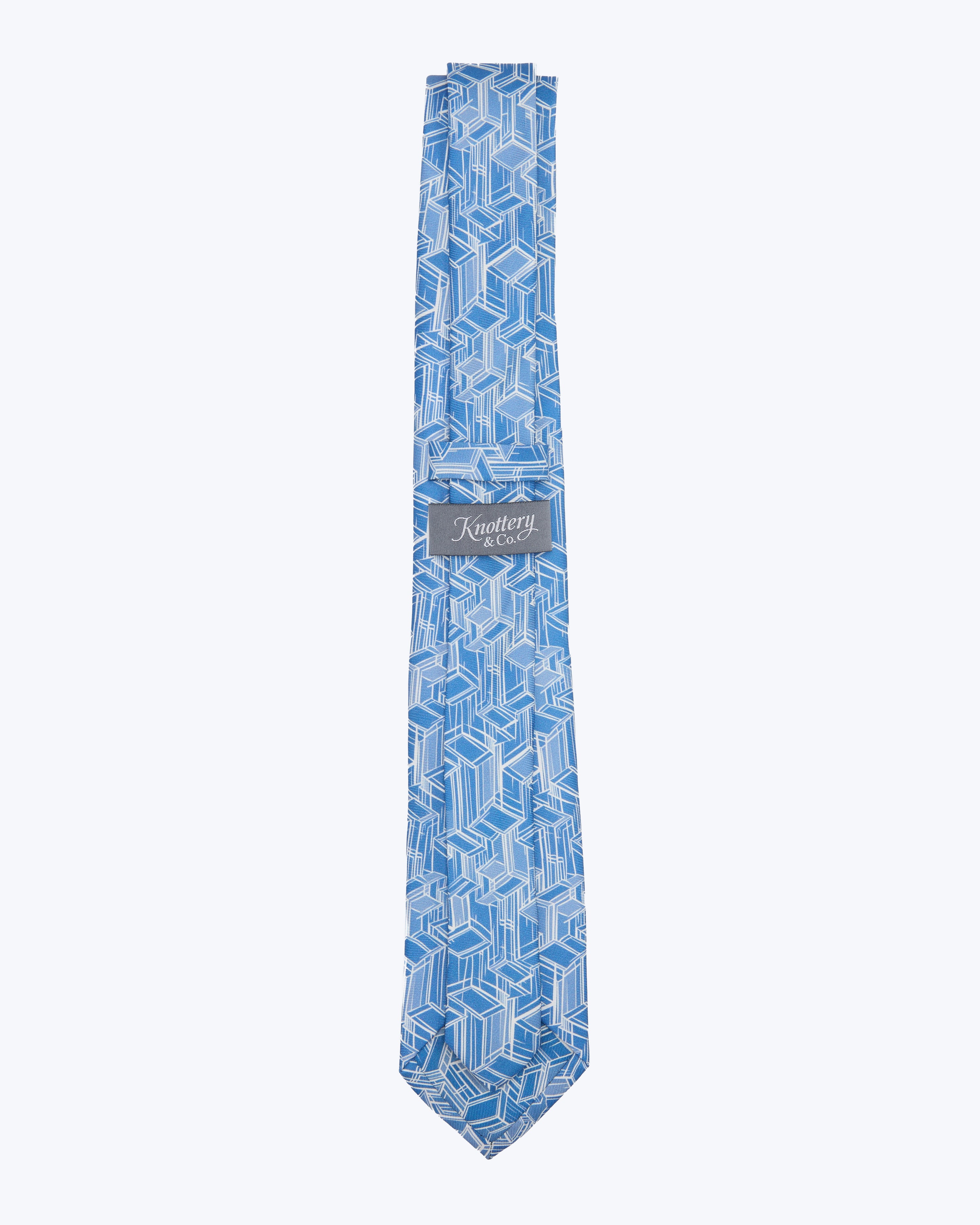 Interlocking Cube Geometric Sky Blue Silk Tie - KNOTTERY & CO. Silk Tie