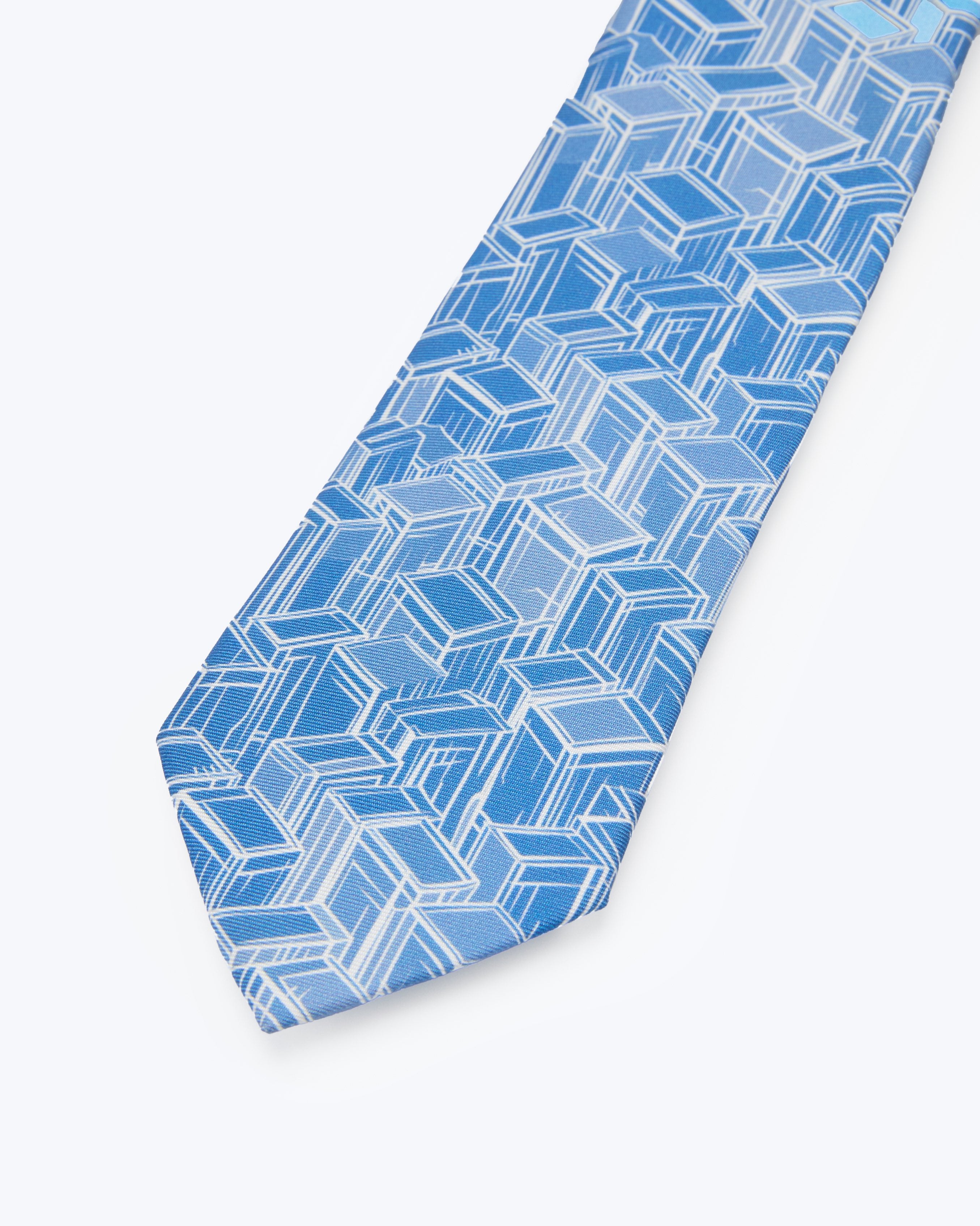 Interlocking Cube Geometric Sky Blue Silk Tie - KNOTTERY & CO. Silk Tie
