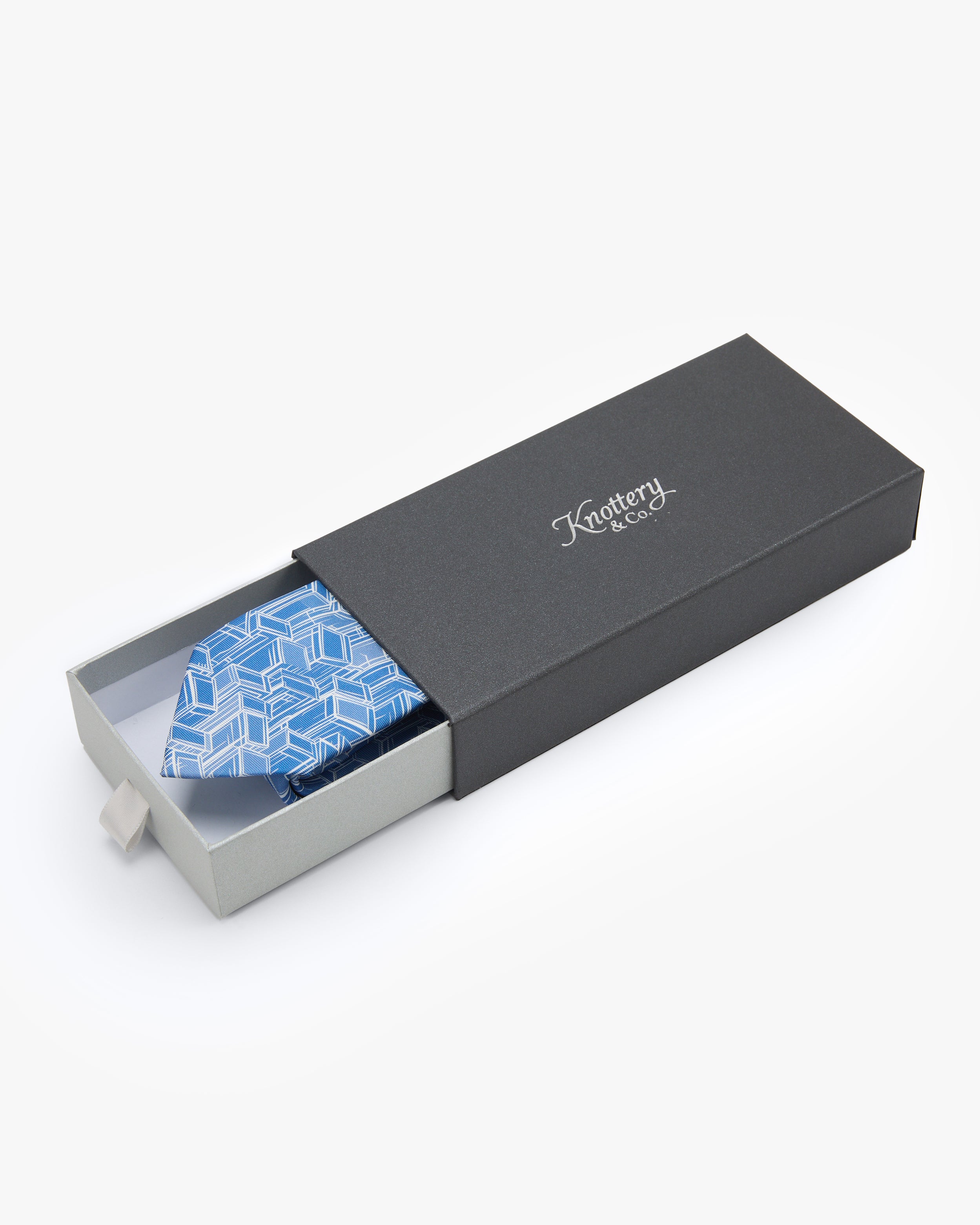 Interlocking Cube Geometric Sky Blue Silk Tie - KNOTTERY & CO. Silk Tie