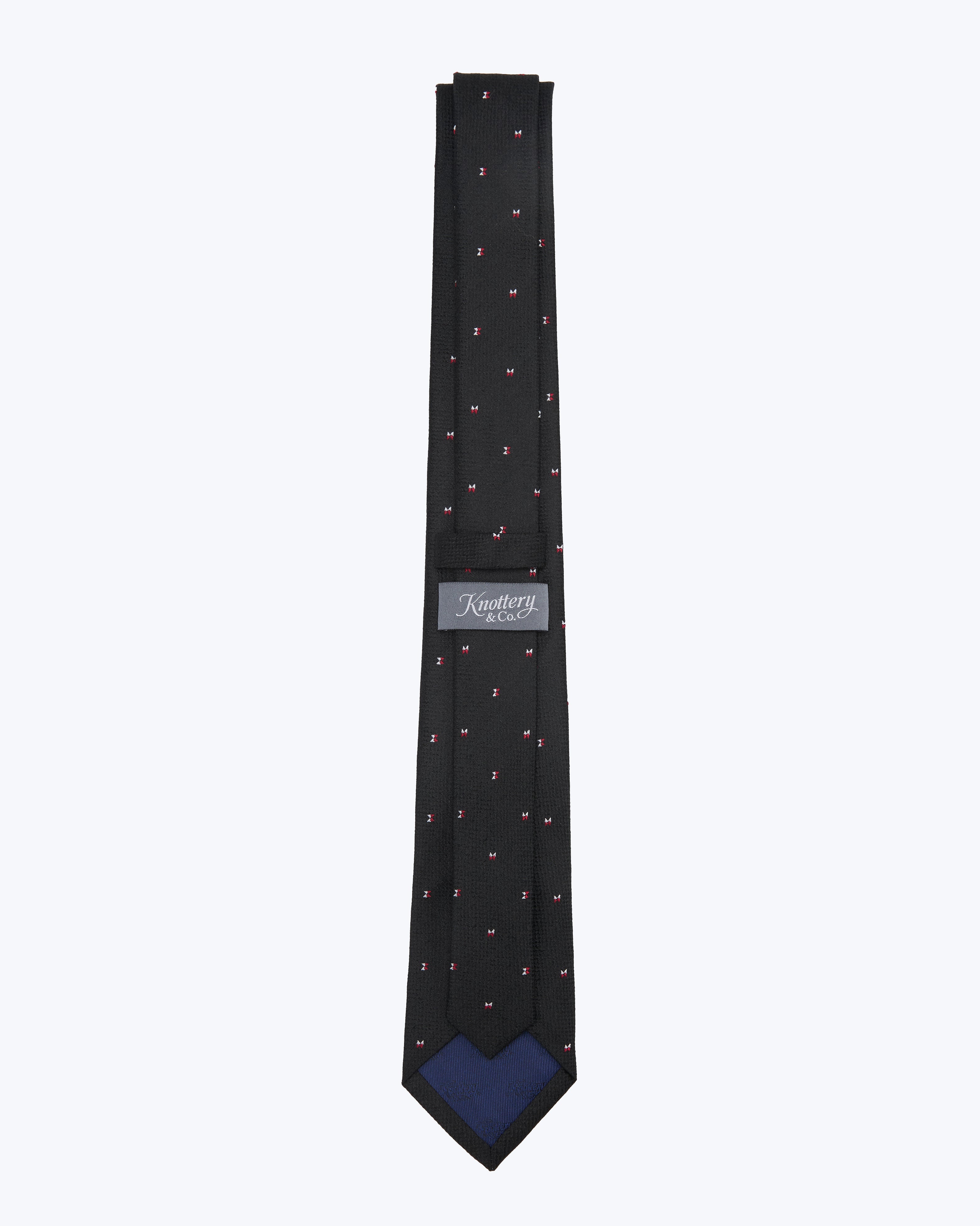 Double Bow Motif Jet Black Silk Tie - KNOTTERY & CO. Silk Tie