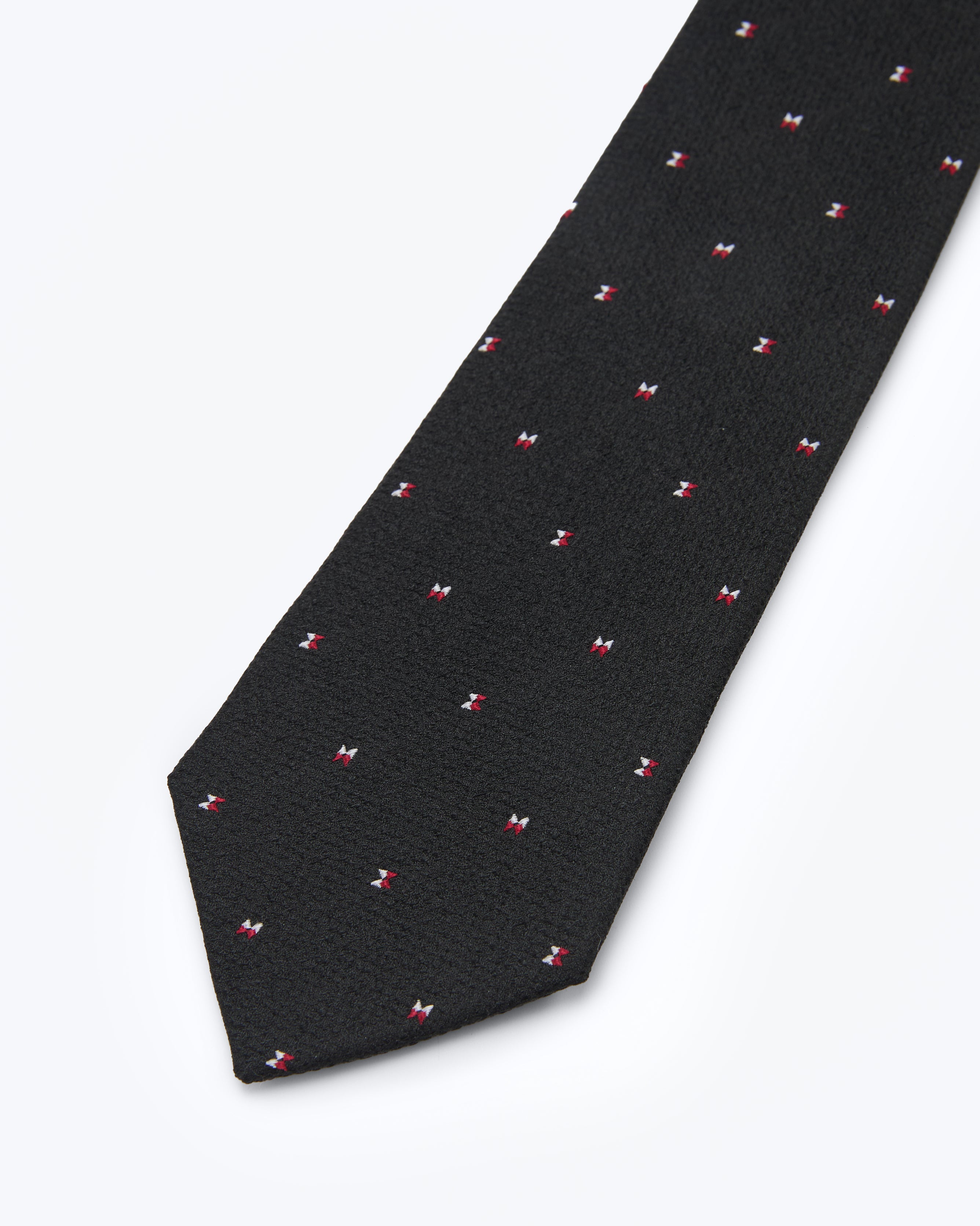 Double Bow Motif Jet Black Silk Tie - KNOTTERY & CO. Silk Tie