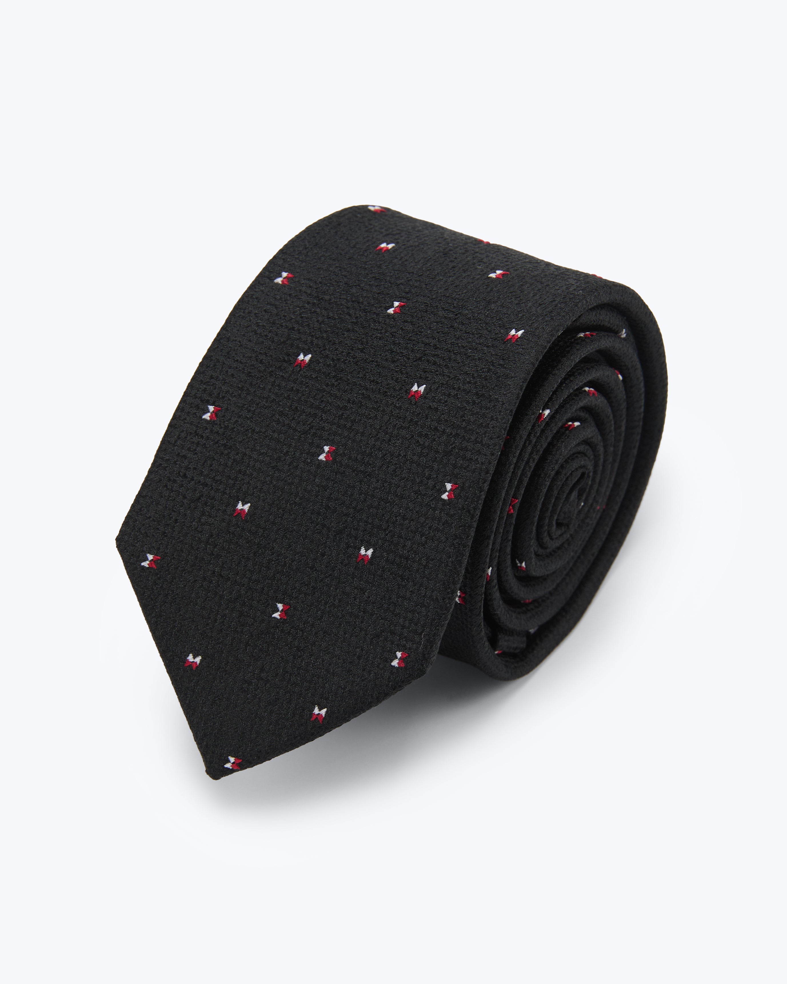 Double Bow Motif Jet Black Silk Tie - KNOTTERY & CO. Silk Tie