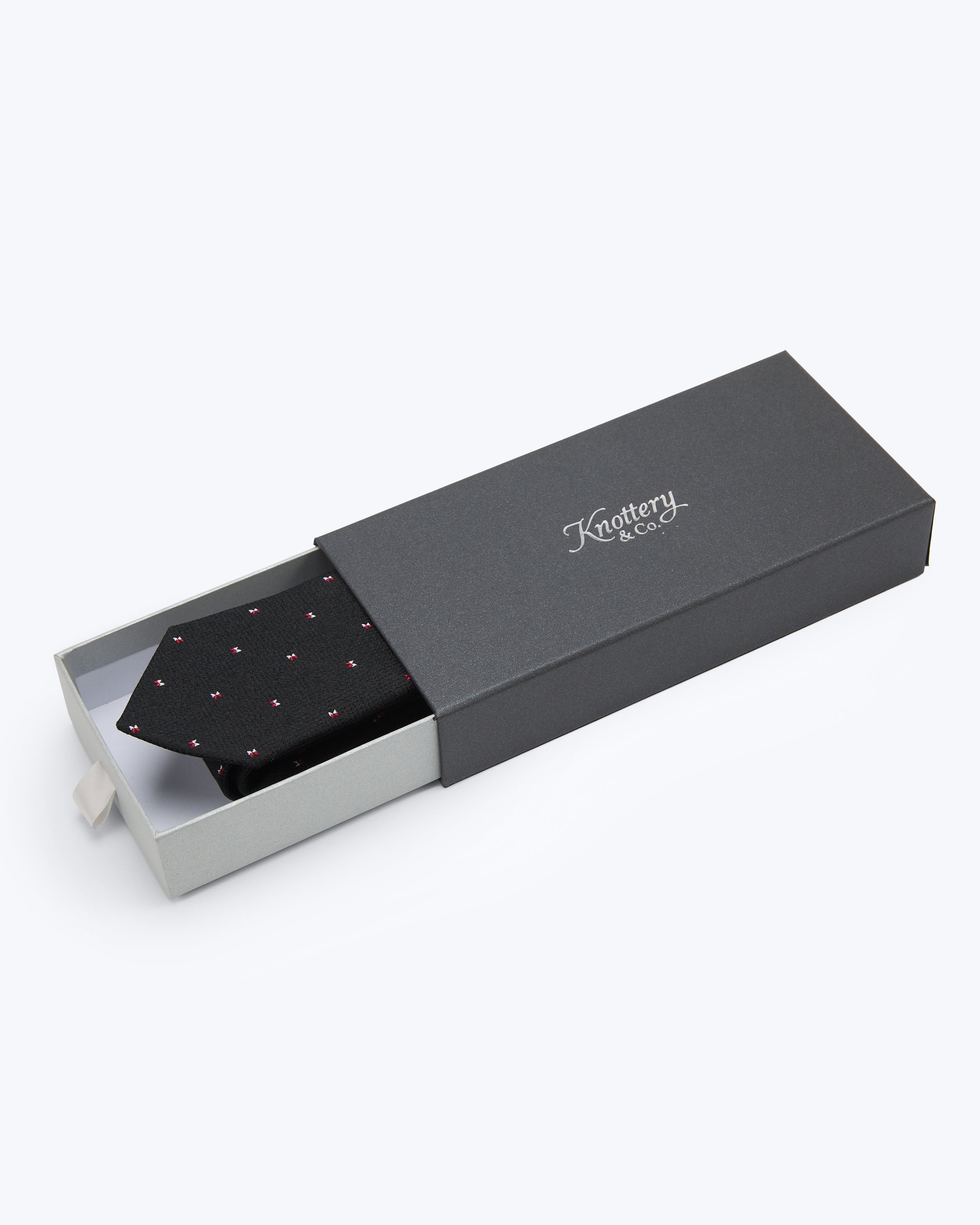 Double Bow Motif Jet Black Silk Tie - KNOTTERY & CO. Silk Tie