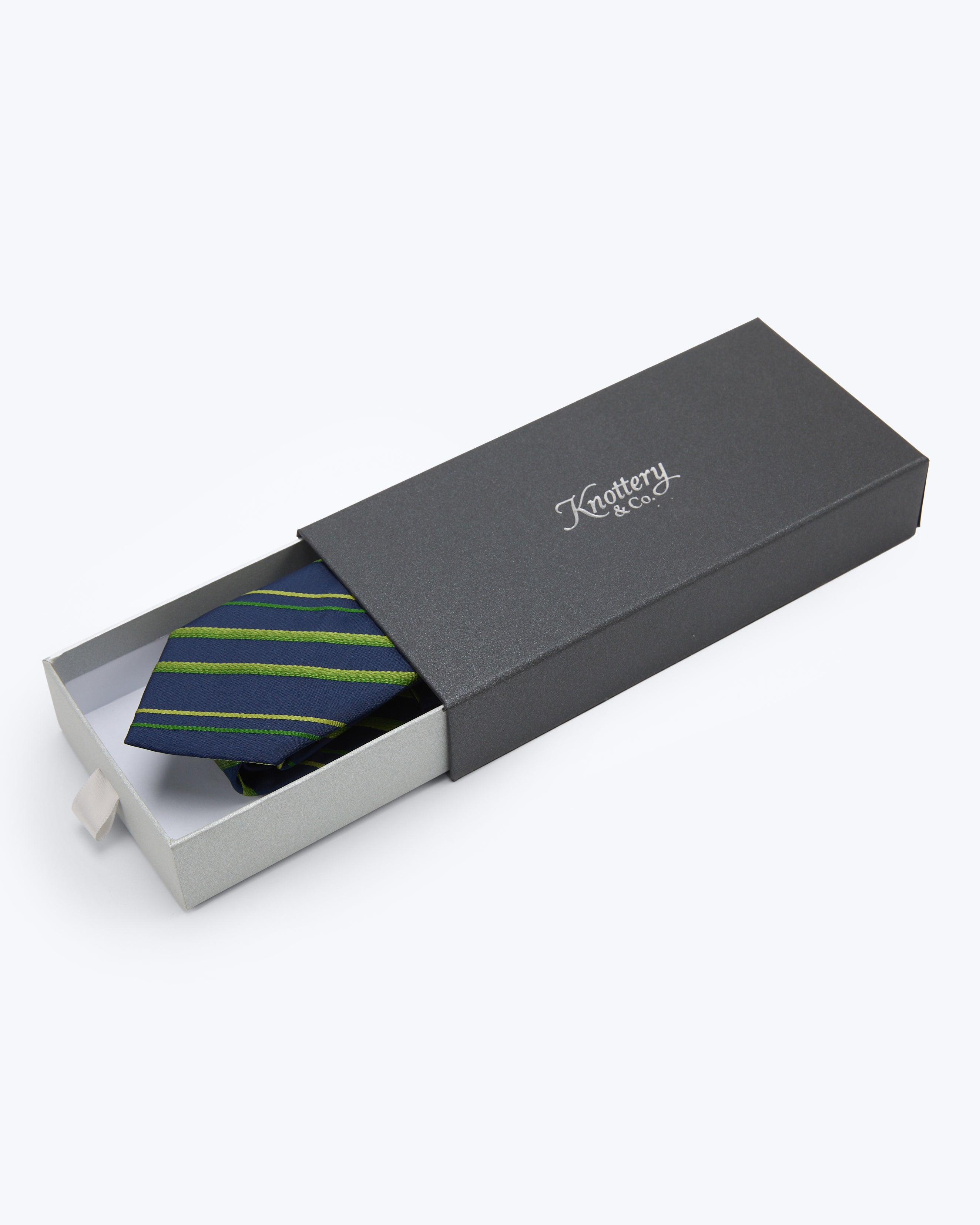 Diagonal Stripe Navy & Ivy Silk Tie - KNOTTERY & CO. Silk Tie