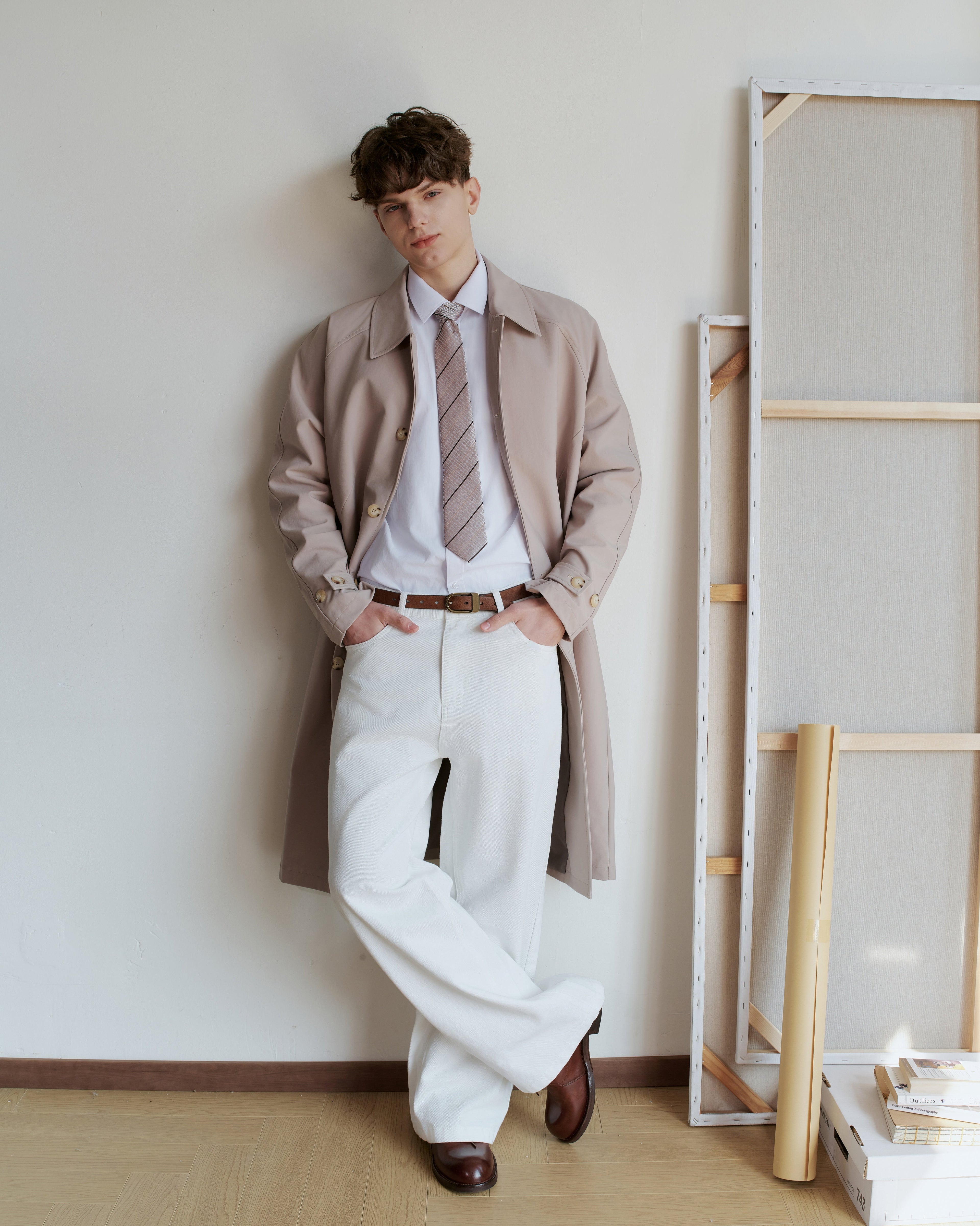 Biscotti Striped Silk Jacquard Tie - Sand