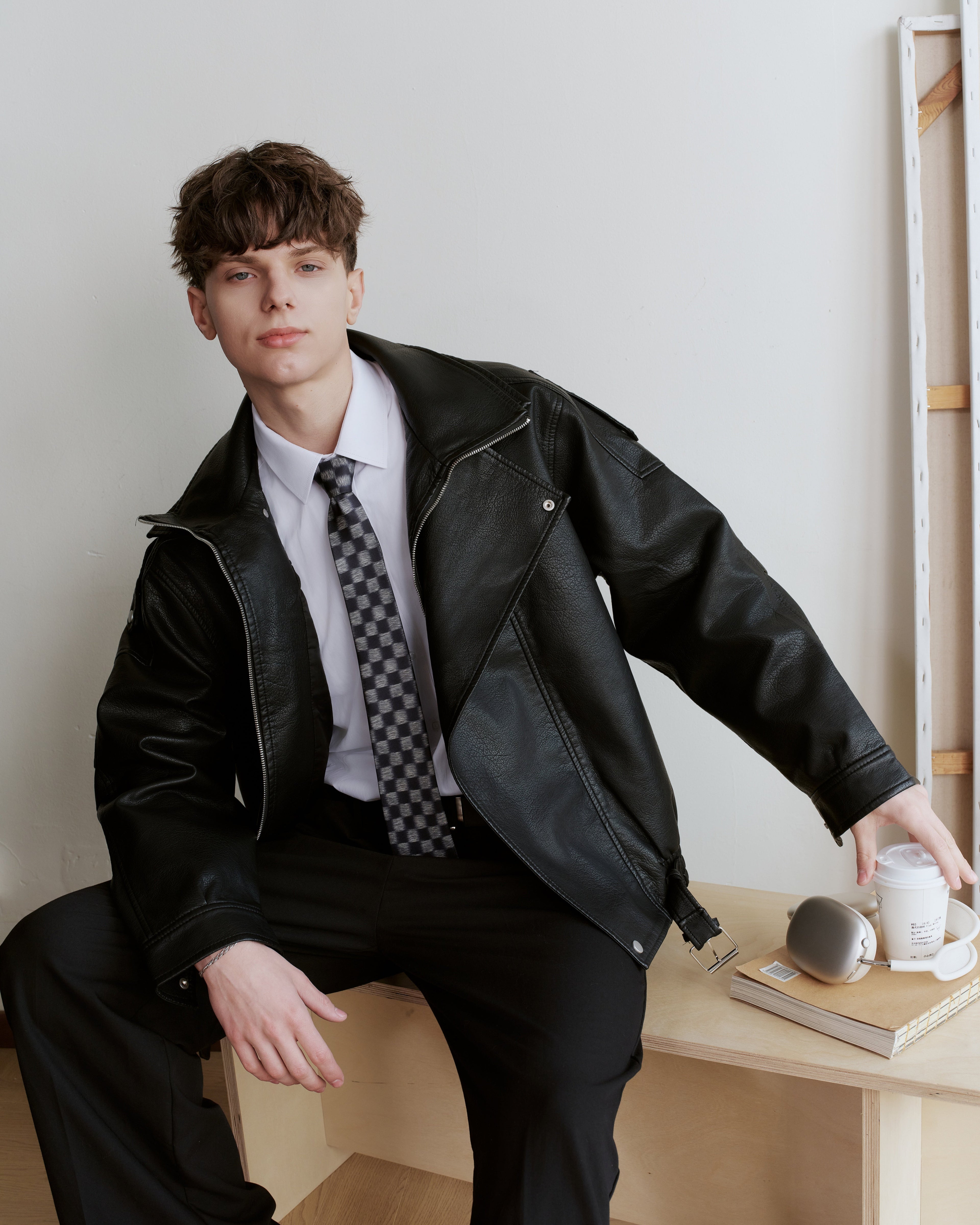 Shadow Check Printed Silk Tie - Steel Blue