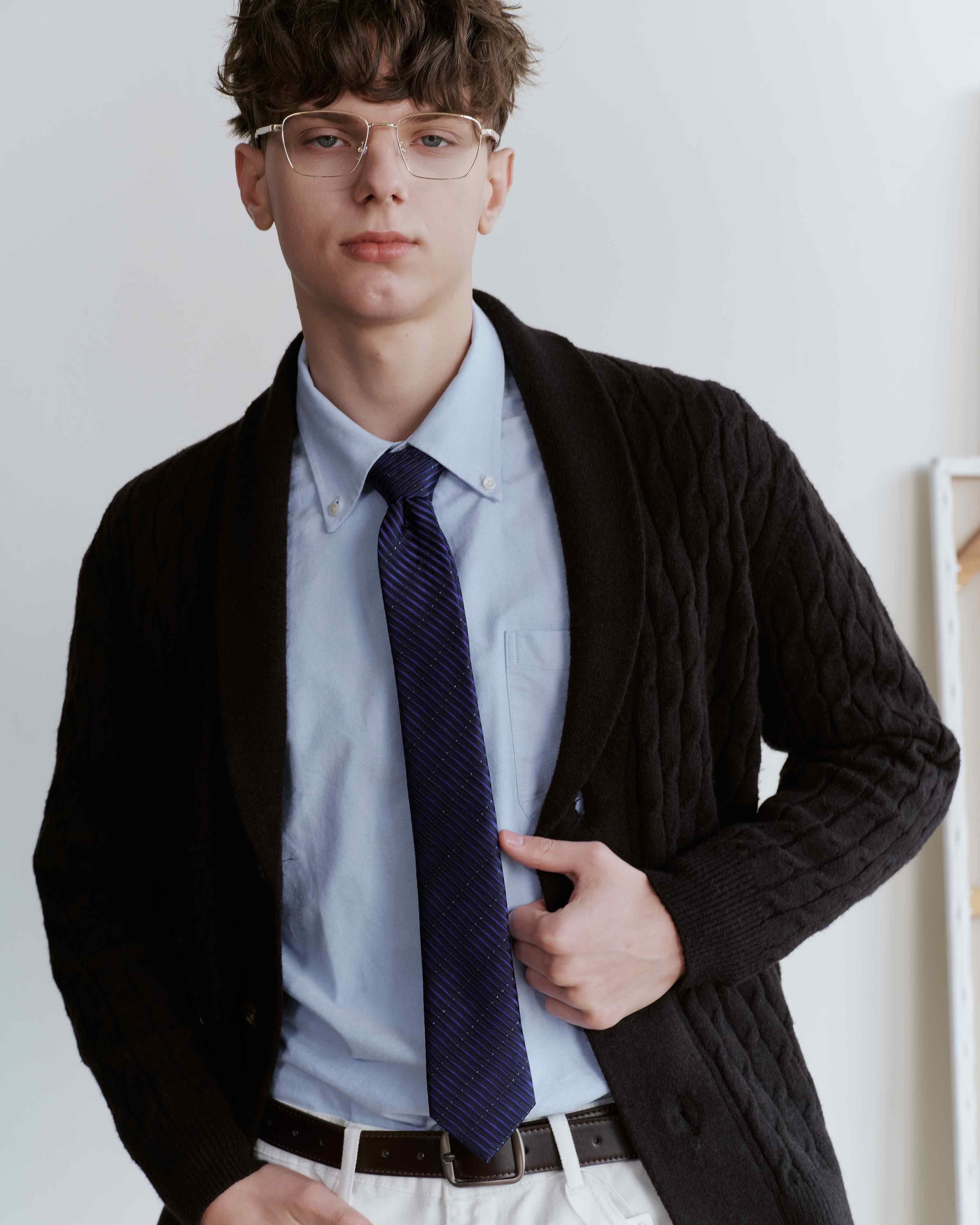 Ripple Lines Silk Jacquard Tie - Blue