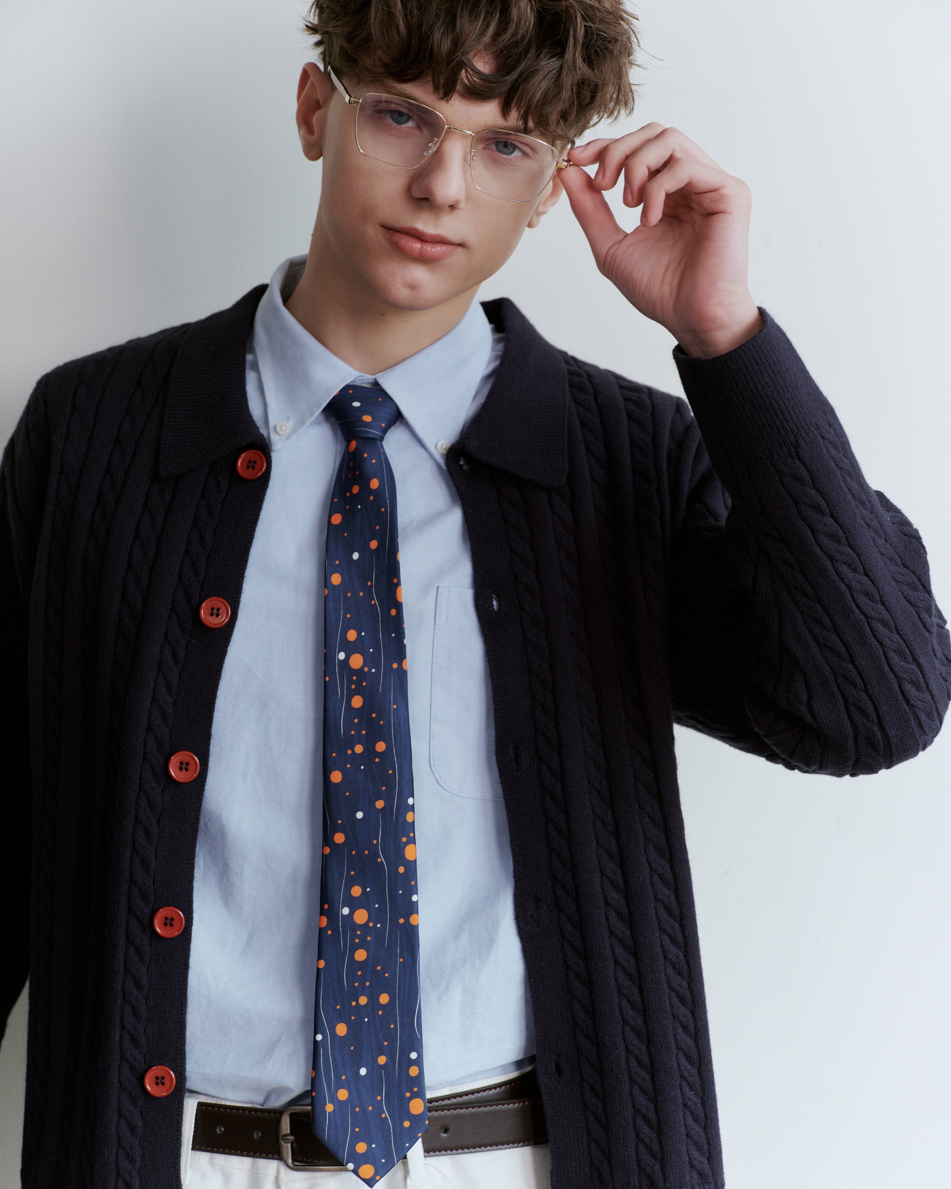 Constellation Dots Printed Silk Tie - Blue