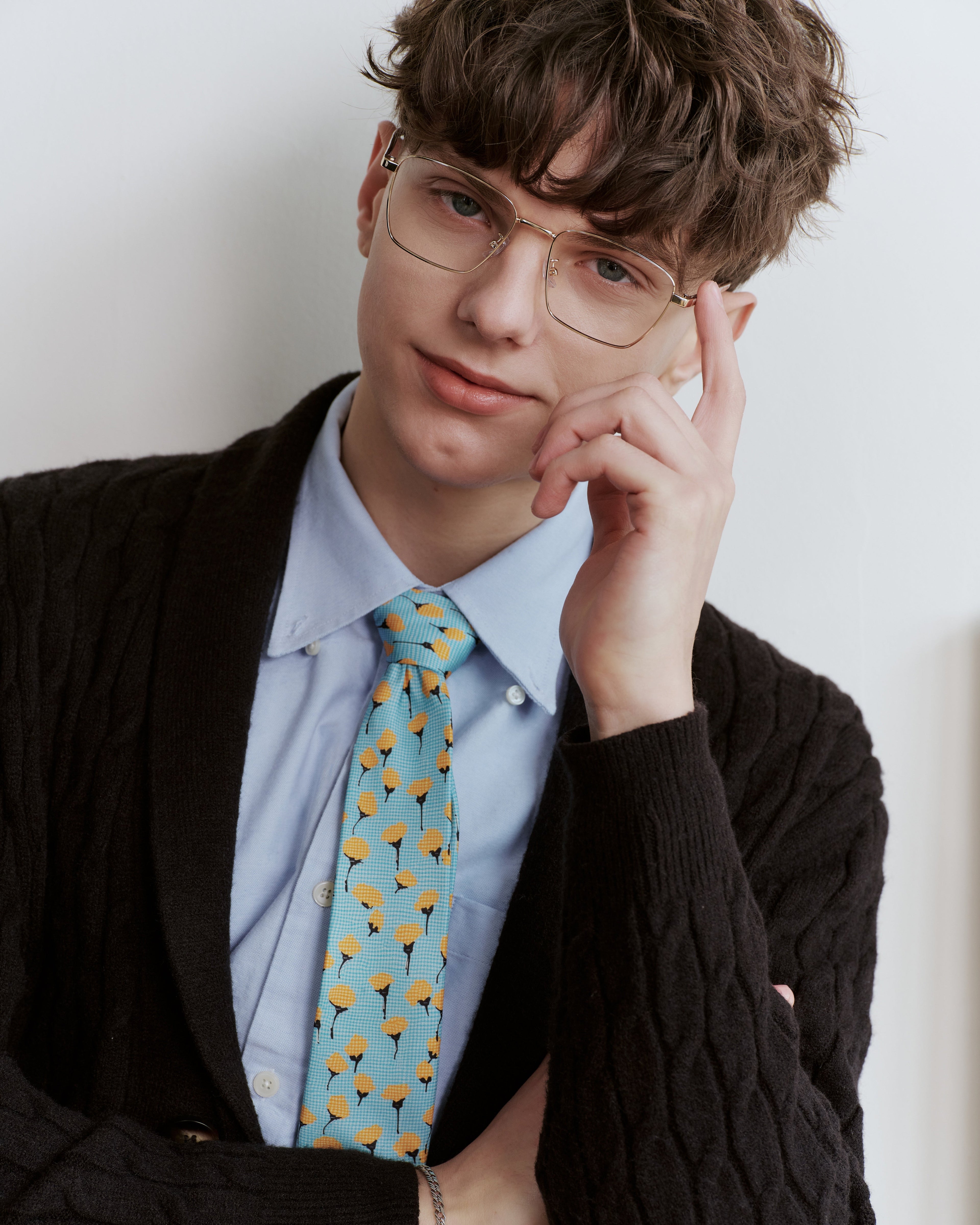 Marigold Bloom Printed Silk Tie - Blue