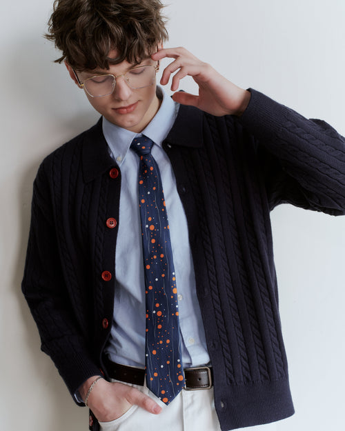 Constellation Dots Printed Silk Tie - Blue