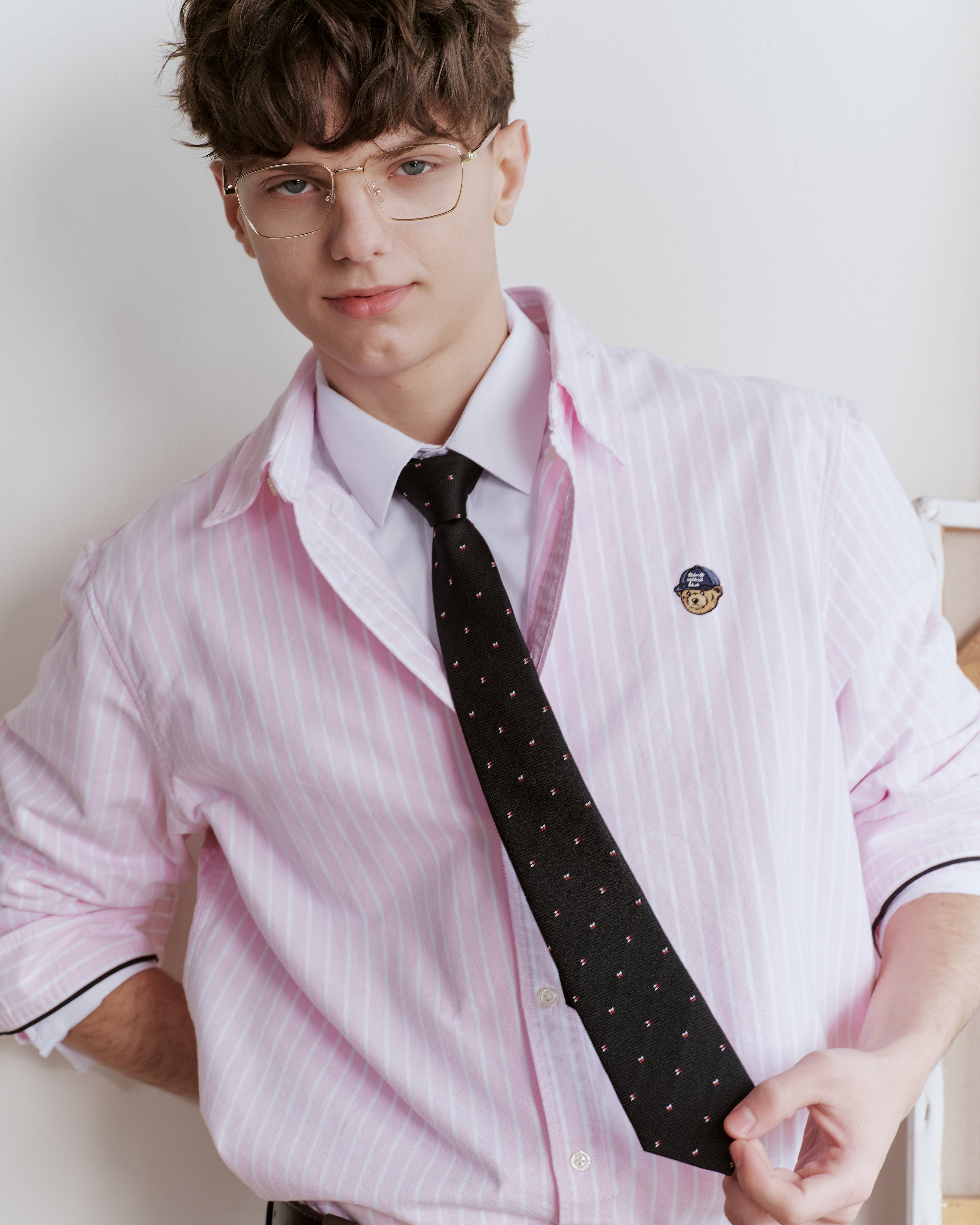 Twin Bows Silk Jacquard Tie - Black