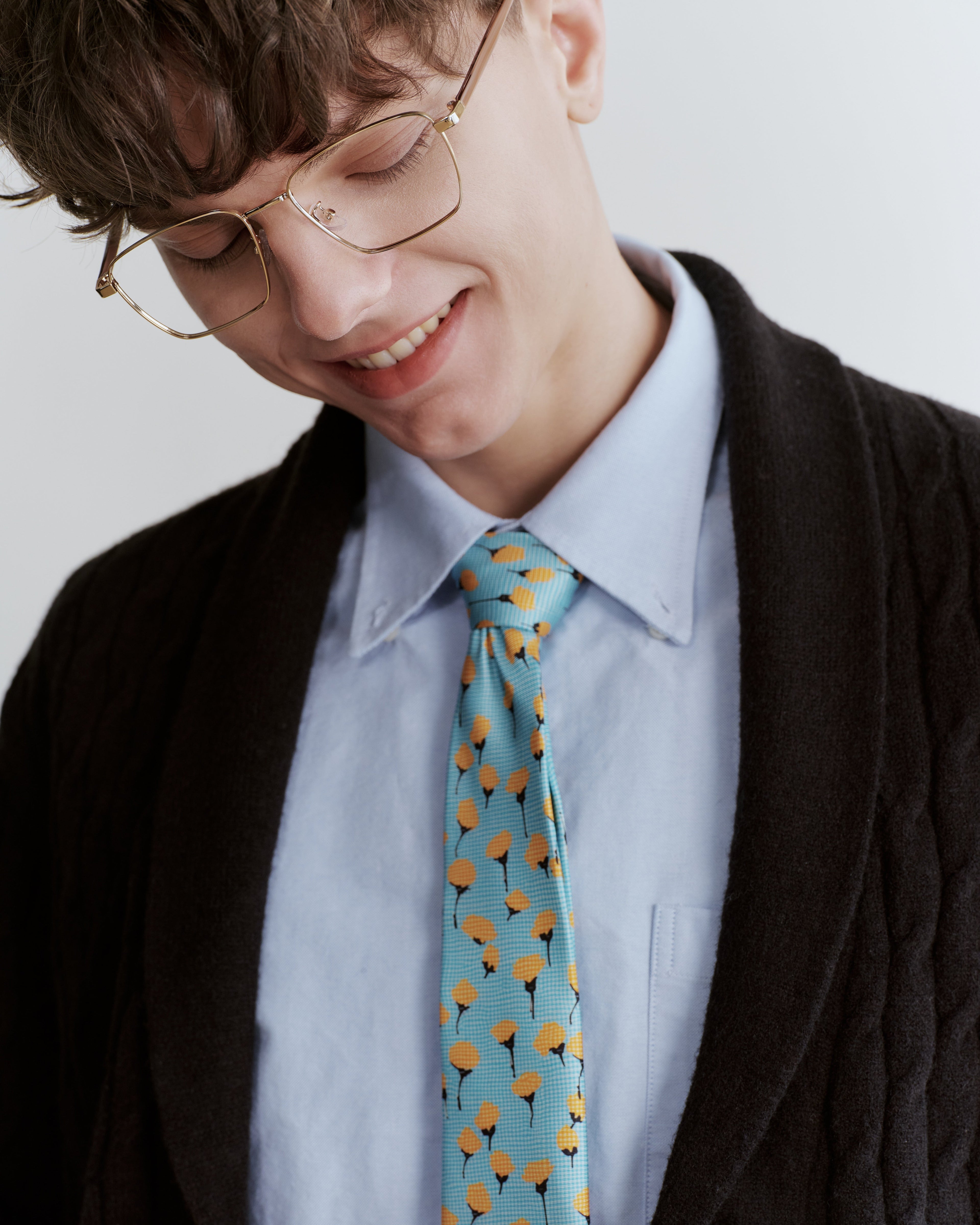 Marigold Bloom Printed Silk Tie - Blue