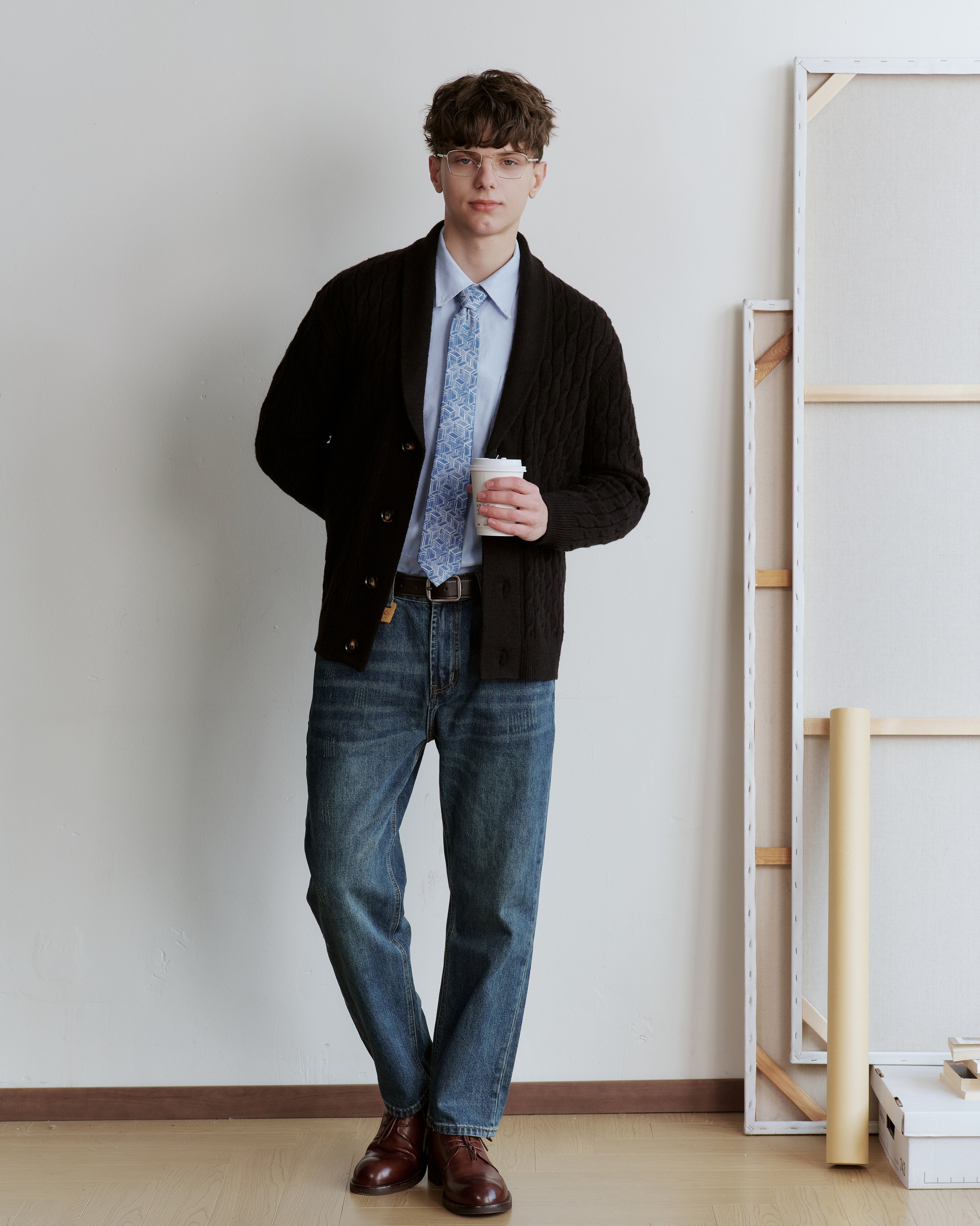 Geometric Cube Printed Silk Tie - Sky Blue