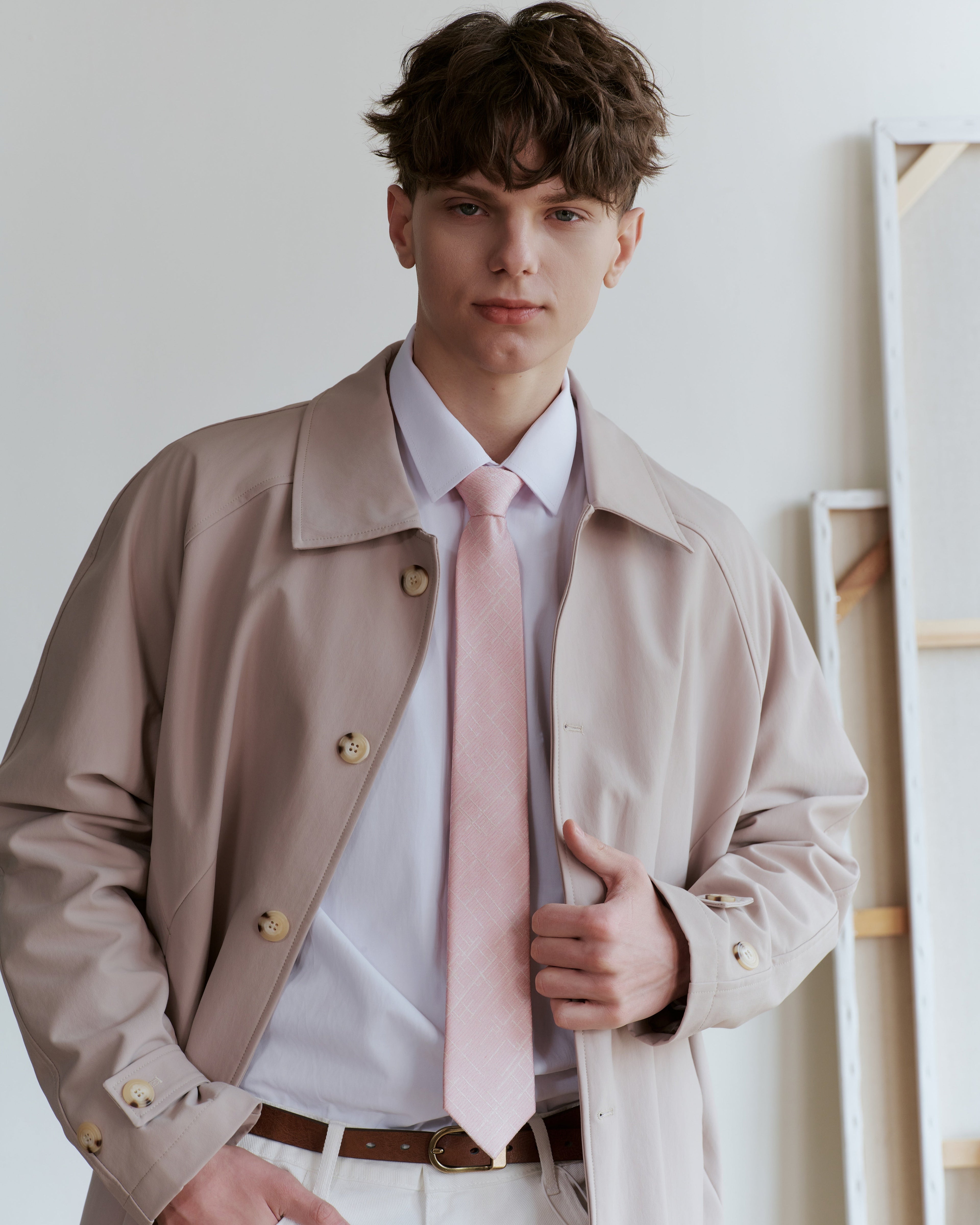 Metallic Boucle Silk Jacquard Tie - Pink