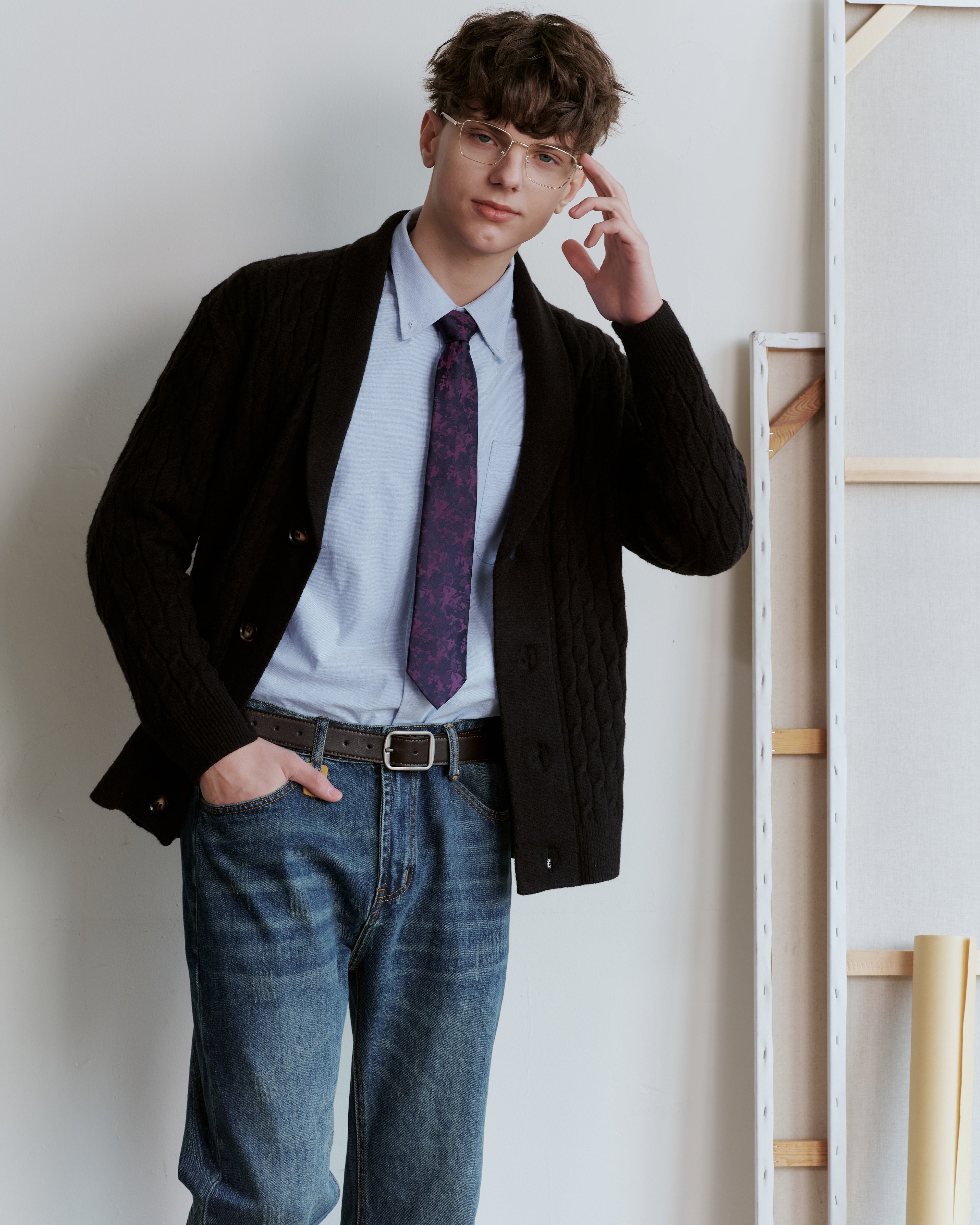 Marble Cloud Silk Jacquard Tie - Purple