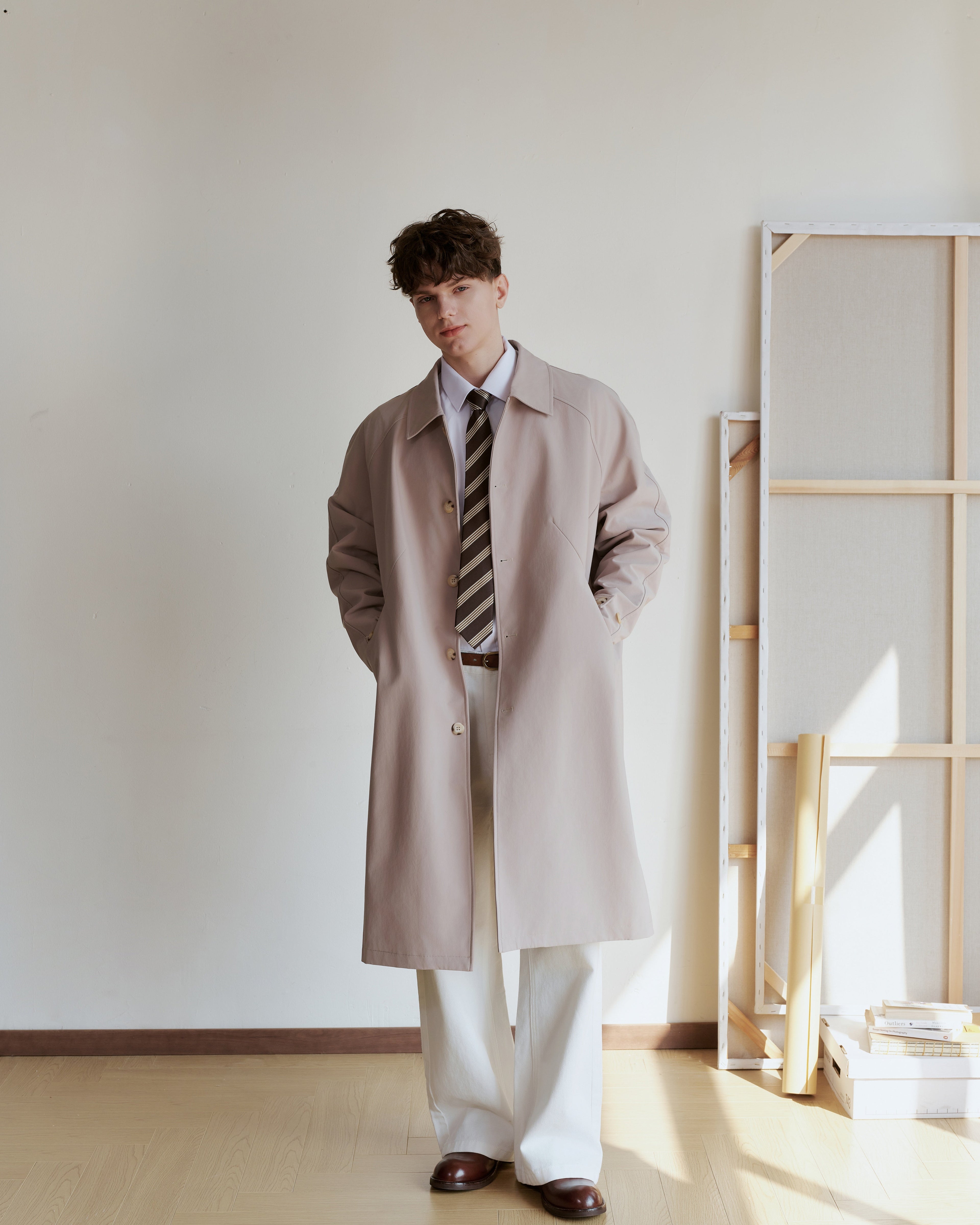 Chalk Striped Silk Jacquard Tie - Chestnut